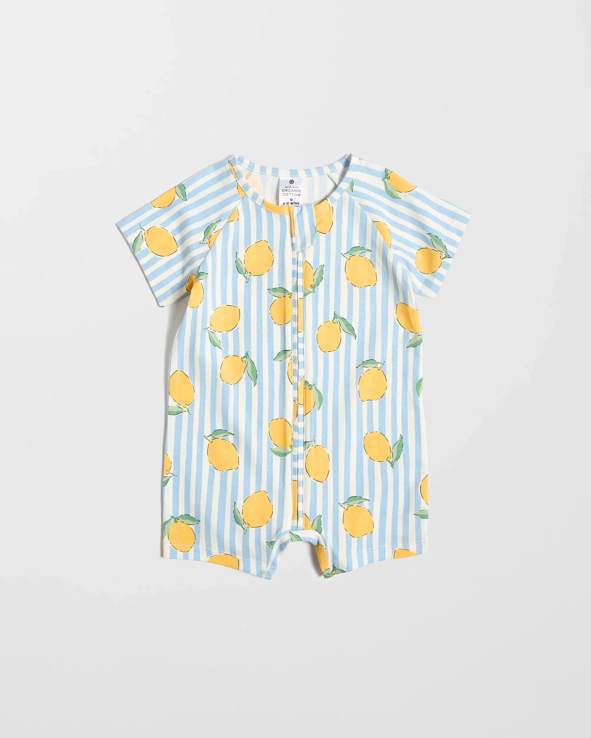 3 Target Baby Baby Organic Cotton Zip Romper 2 Pack LEMONS BLUE & CREAM STRIPE/BLUE, 3 of 5