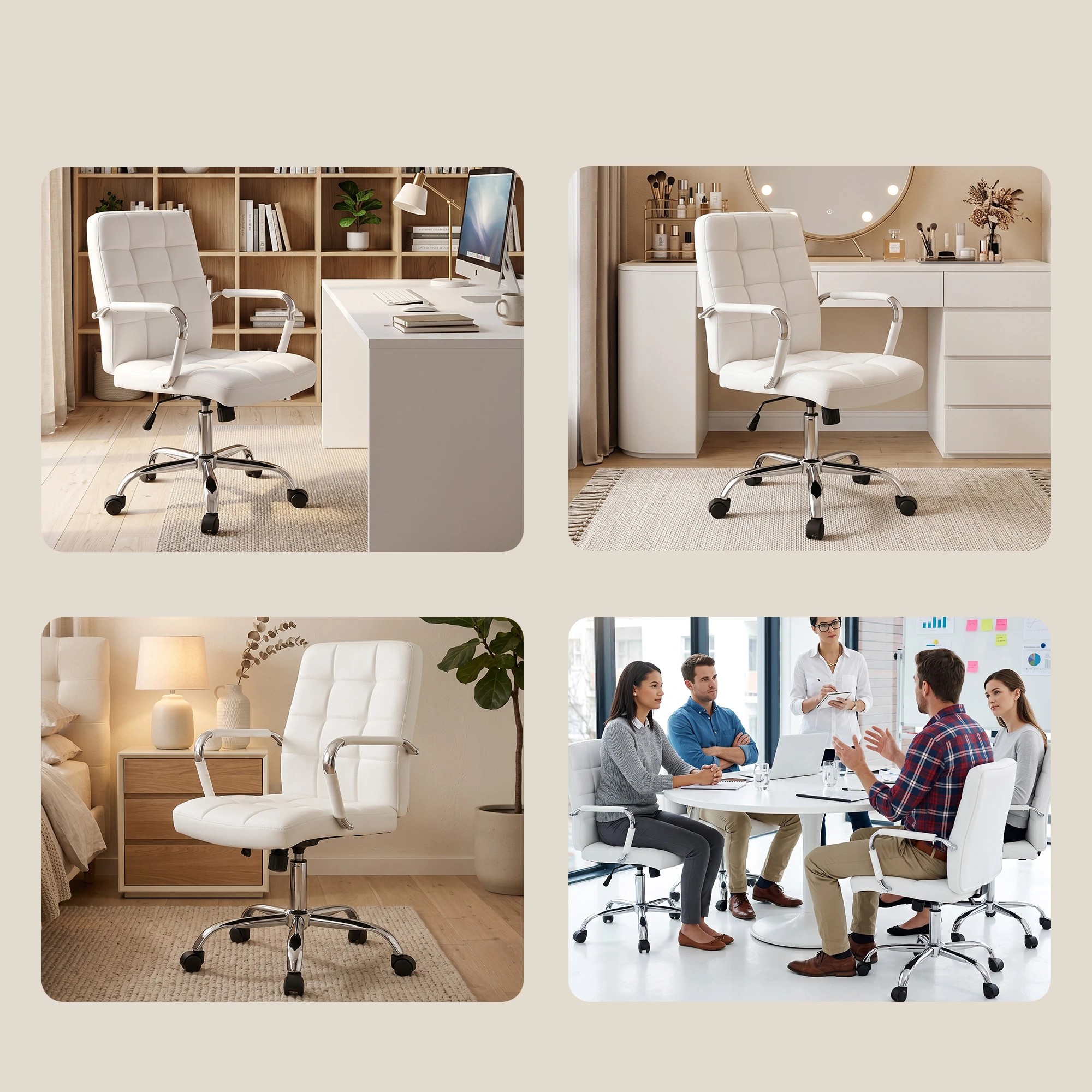 8 Artiss Executive Office Chair Ergonomic Computer Desk Vanity Chair PU Leather - White, 8 of 9