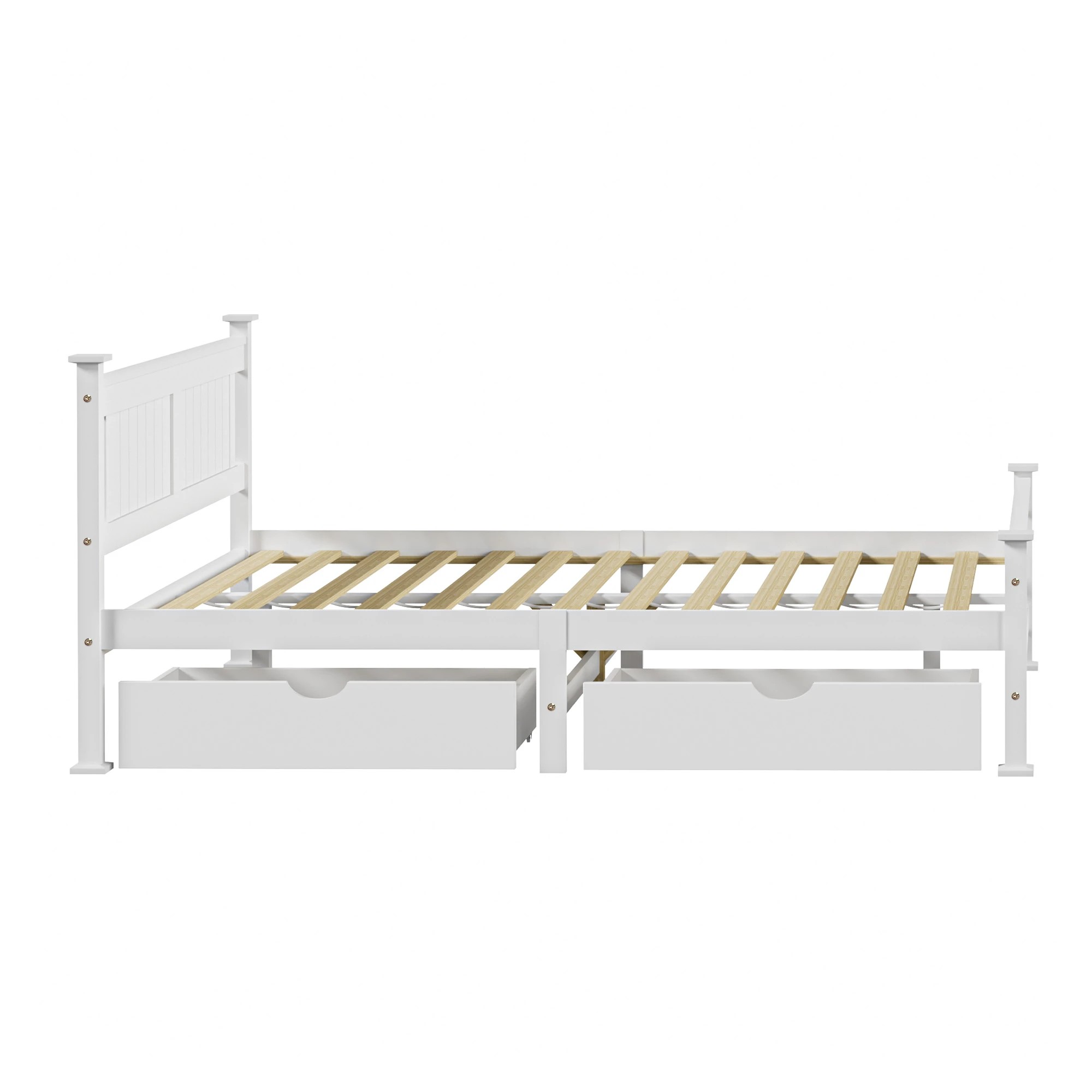 6 Oikiture Solid Pine Wood Bed Frame with 2 Trundle Drawers Queen - White, 6 of 7
