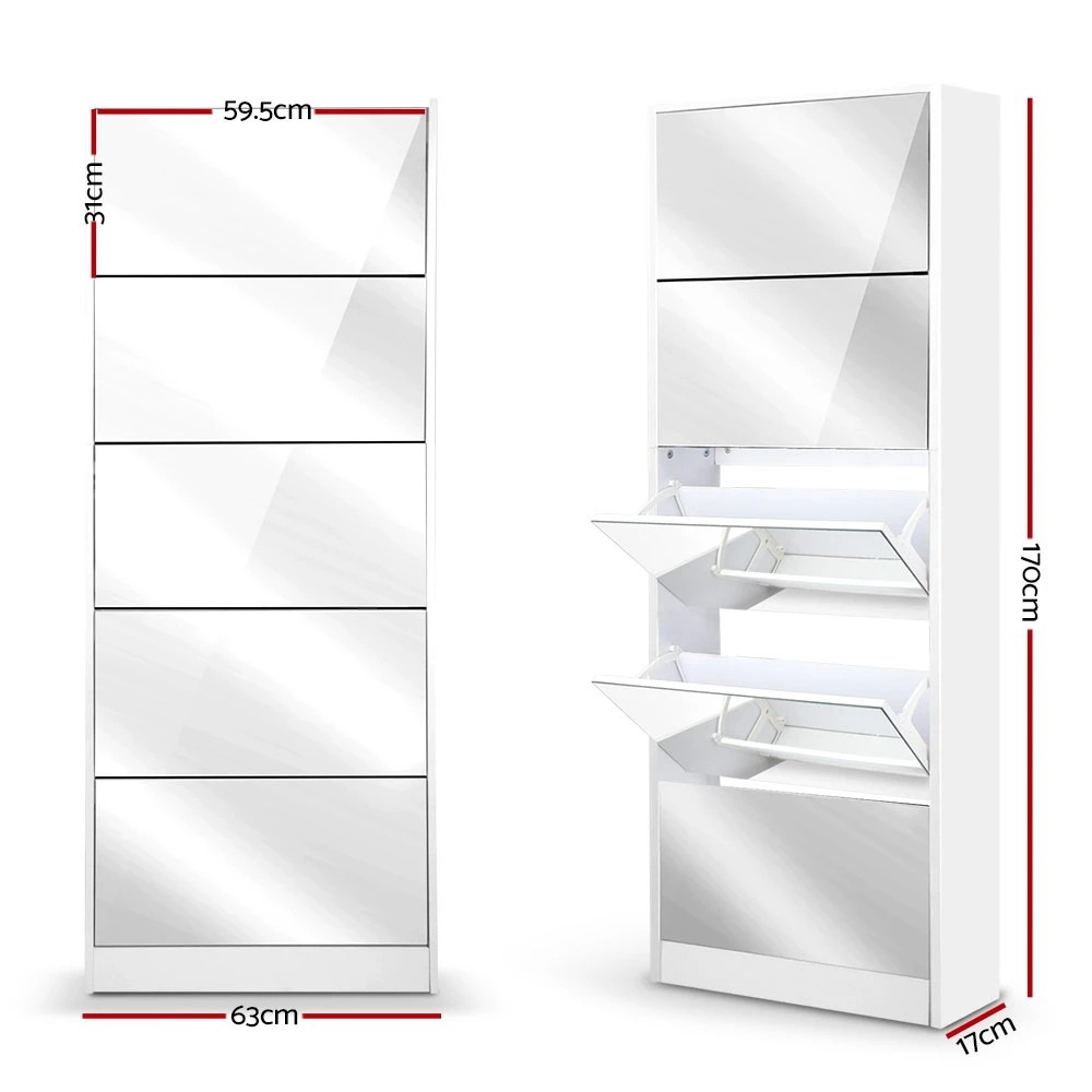 3 Artiss Shoe Rack Cabinet Mirror 25 Pairs - White, 3 of 7