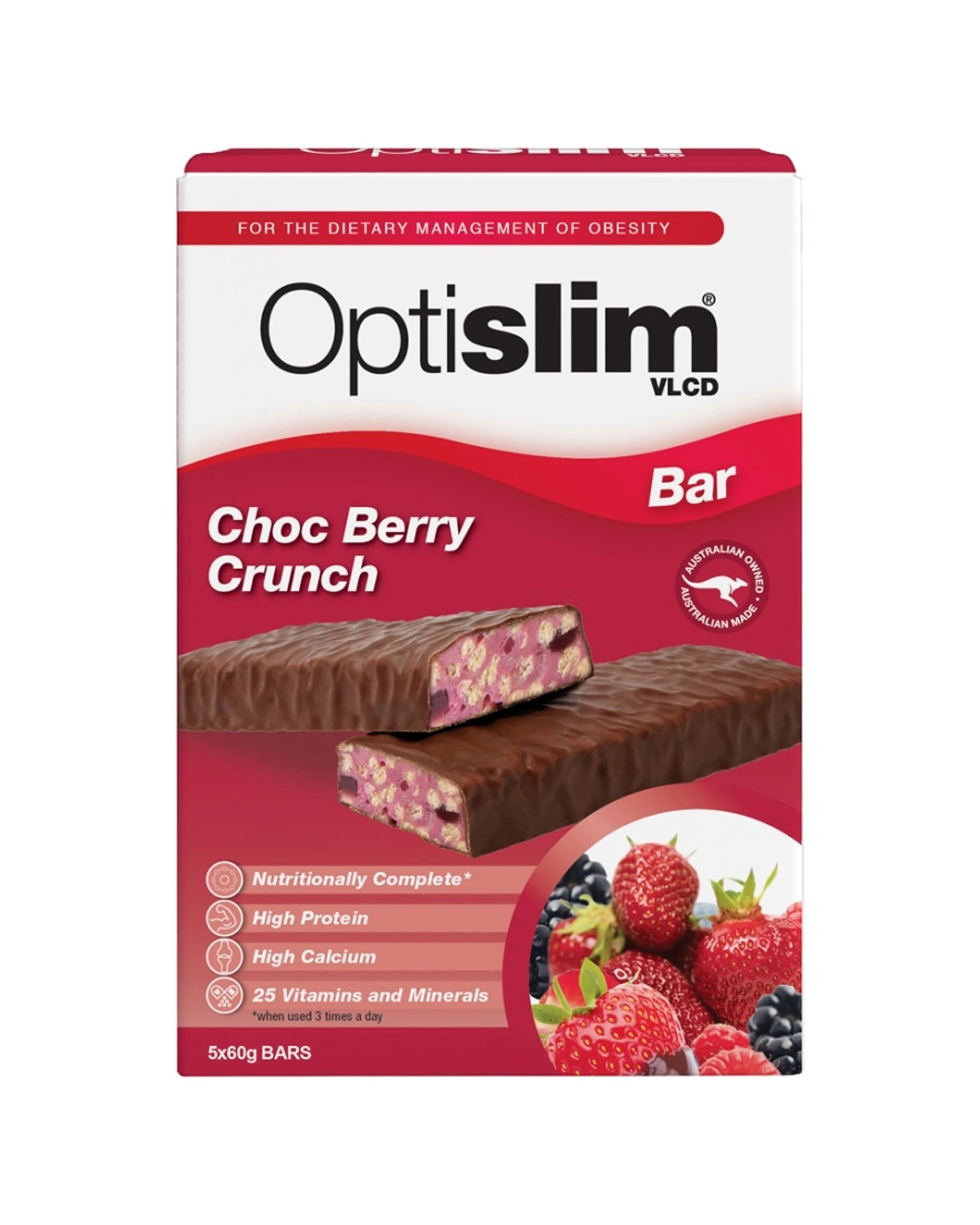 1 Optislim 5pc VLCD Choc Berry Bar Meal Replacement Weight Loss Supplement 60g, 1 of 1