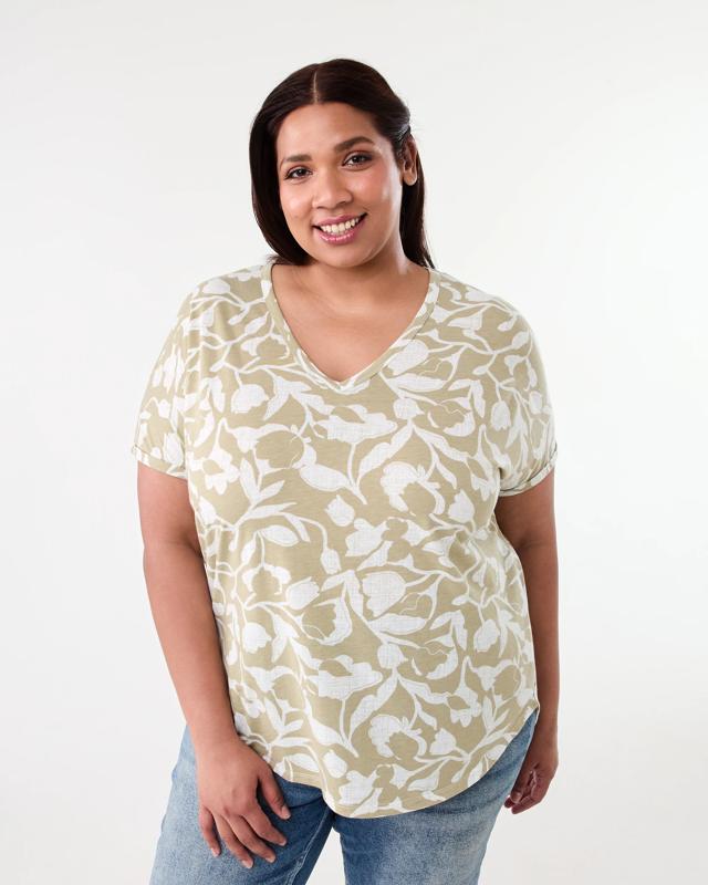 Curve Short Sleeve Print V-neck T-s