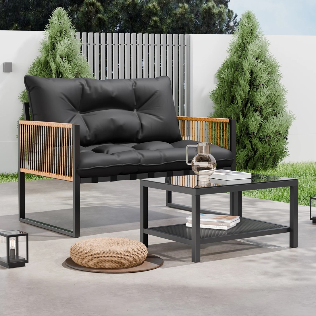 3 Alfordson 2PCS Outdoor Lounge Sofa Set Wicker Furniture Table and Chairs Garden - Grey, 3 of 9