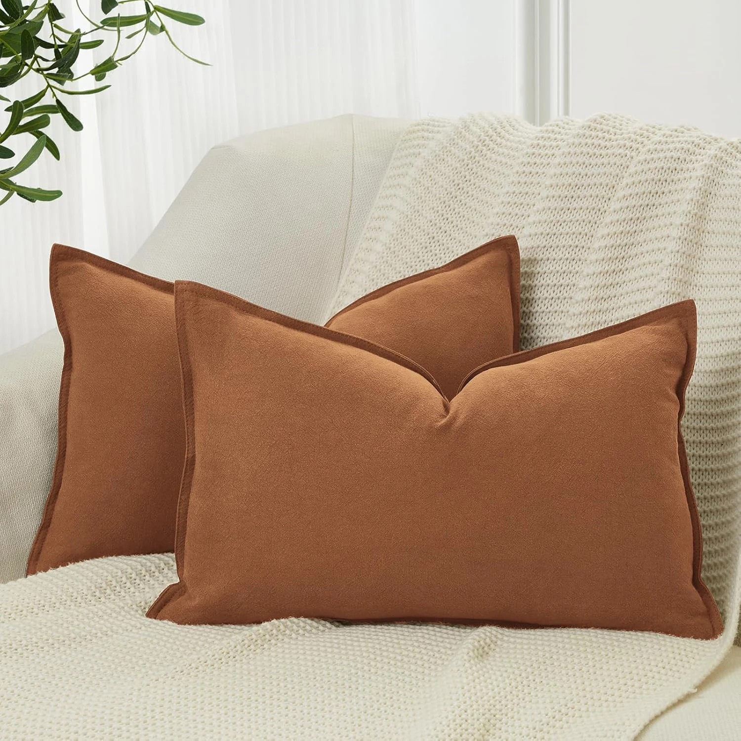 1 Gioia Casa 2-Pack Linen-Cotton Blend Cushion Covers 30x50cm - Terracotta, 1 of 3