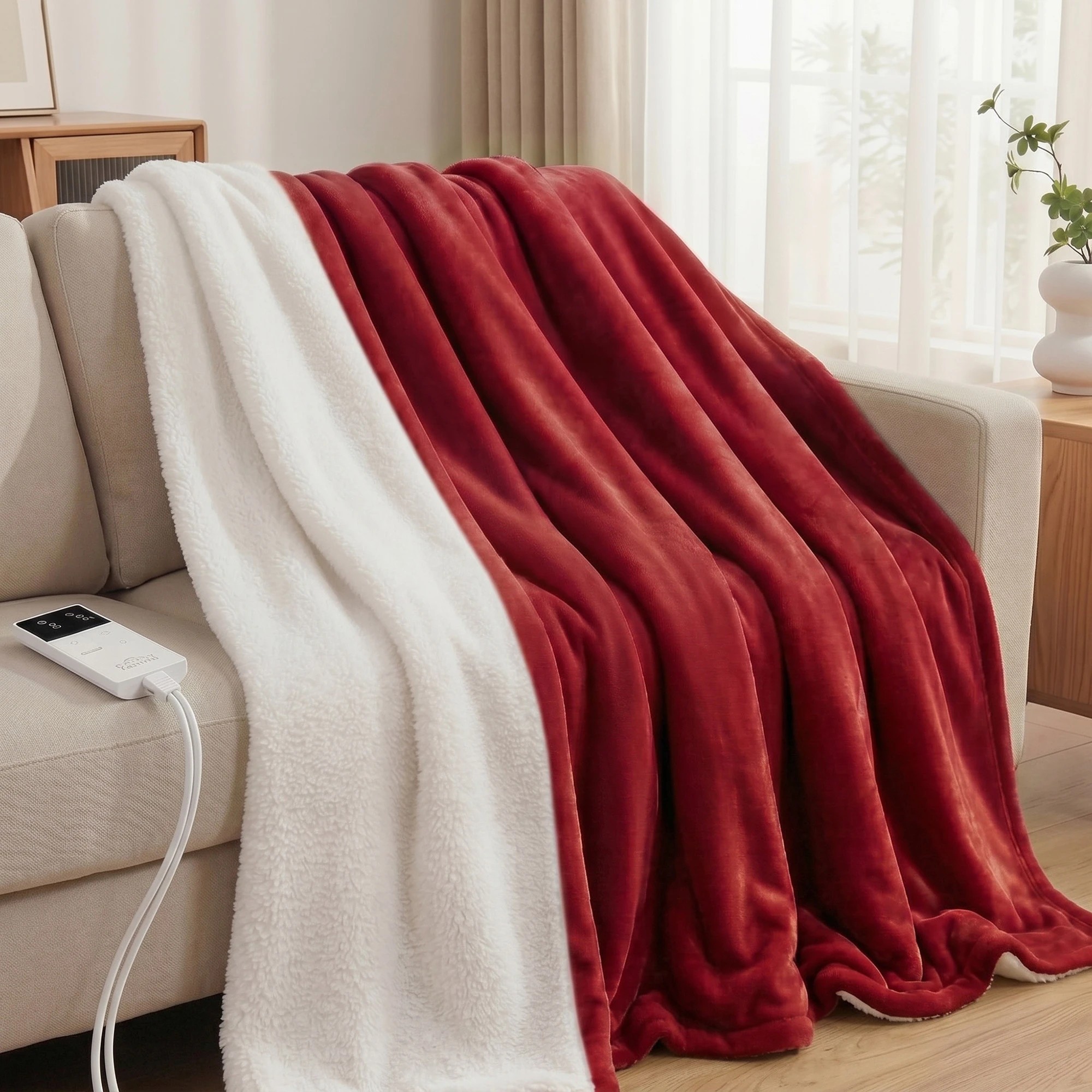 10 Giselle Bedding Giselle Electric Throw Rug Dual Side Fleece Flannel Heated Blanket - Burgundy, 10 of 10