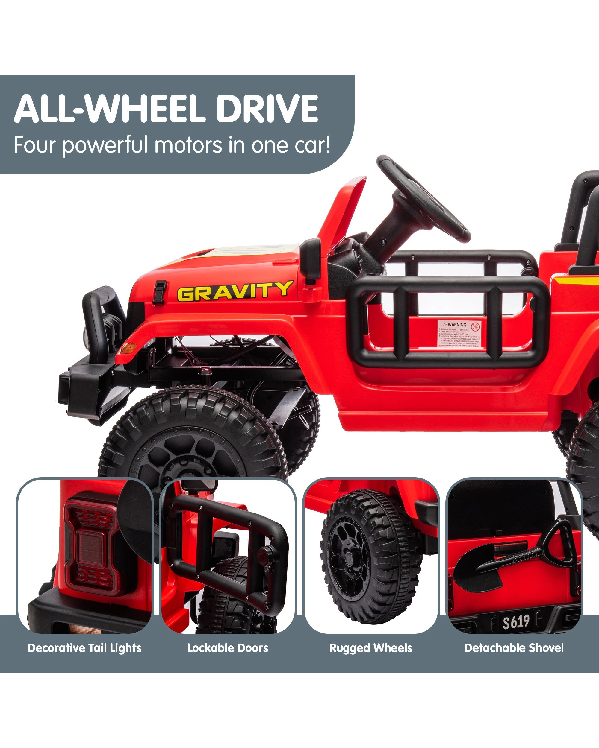 5 Kahuna S619 Gravity Kids Electric Ride On Car - Red, 5 of 10