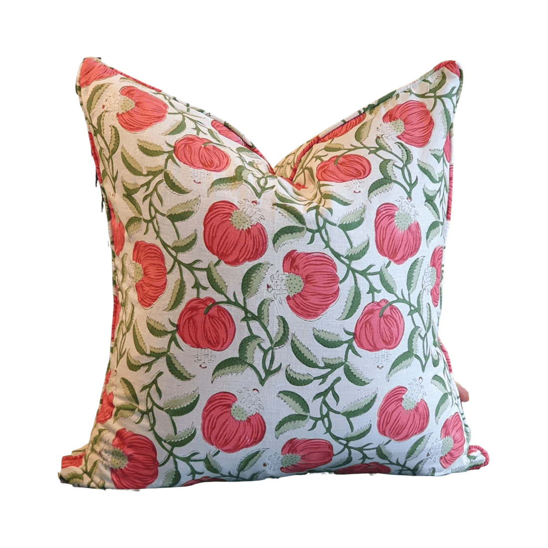 1 Kolka Pomegranate Soft Cotton Voile Decorative Hand Block-printed Cushion - Ruby, 1 of 2