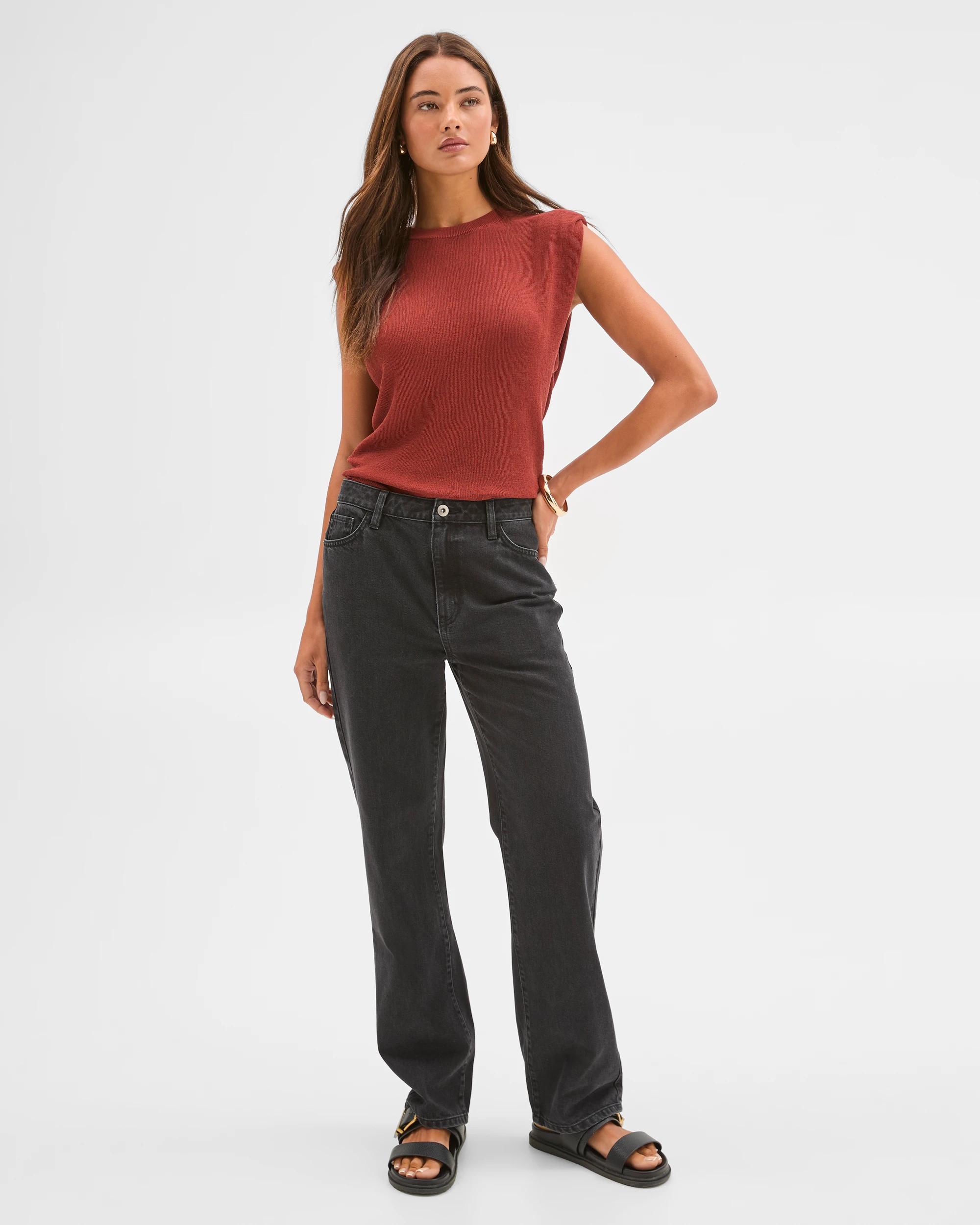 3 Lily Loves Denim Mid Rise Straight Leg Jeans WORN BLACK, 3 of 7