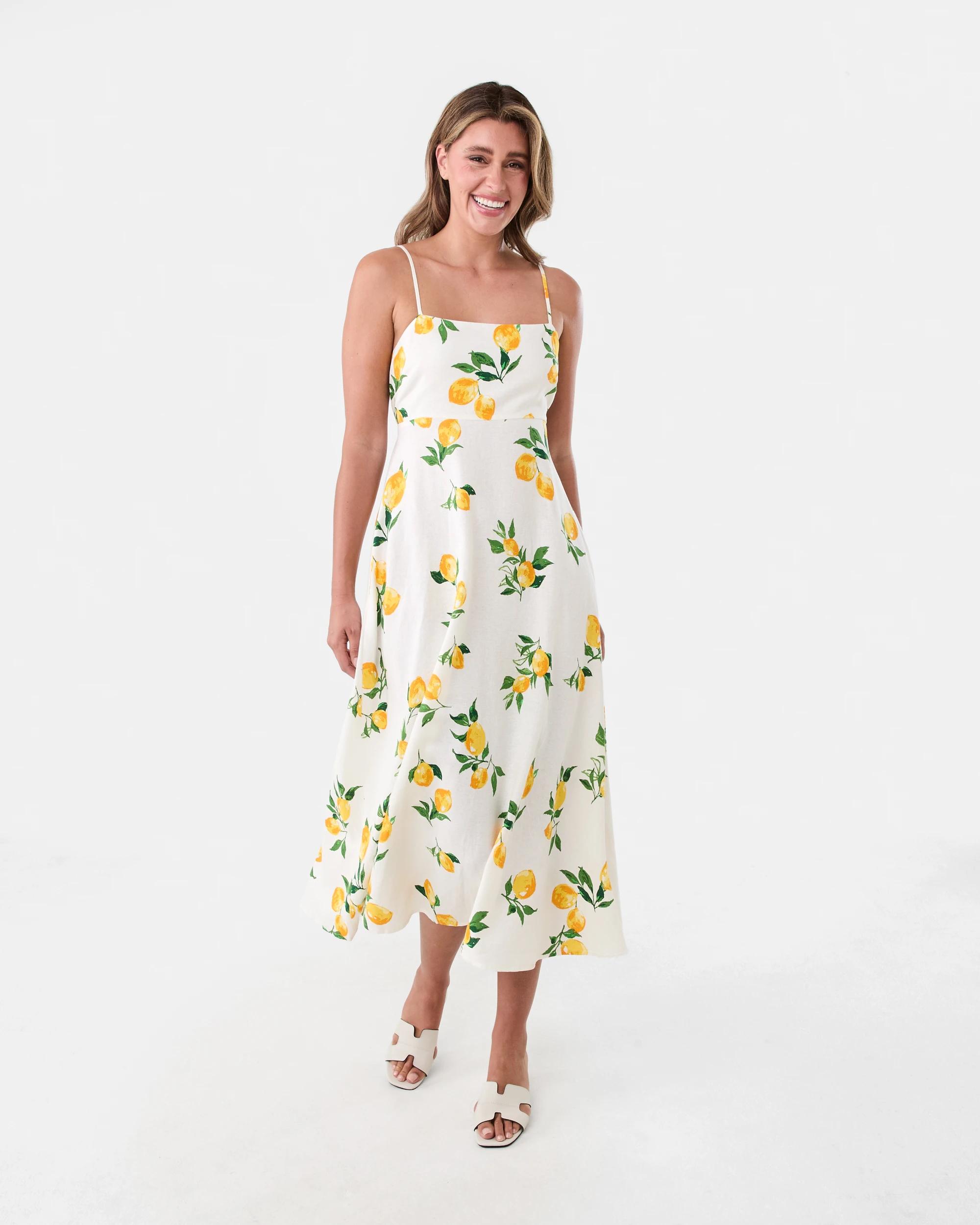 1 Sleeveless Tie Back Midi Dress Lemons, 1 of 8