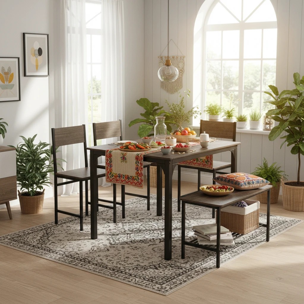 3 Costway 4PCS Dining Table Set Metal Frame Kitchen Breakfast Table Set w/Storage Rack - Grey, 3 of 4