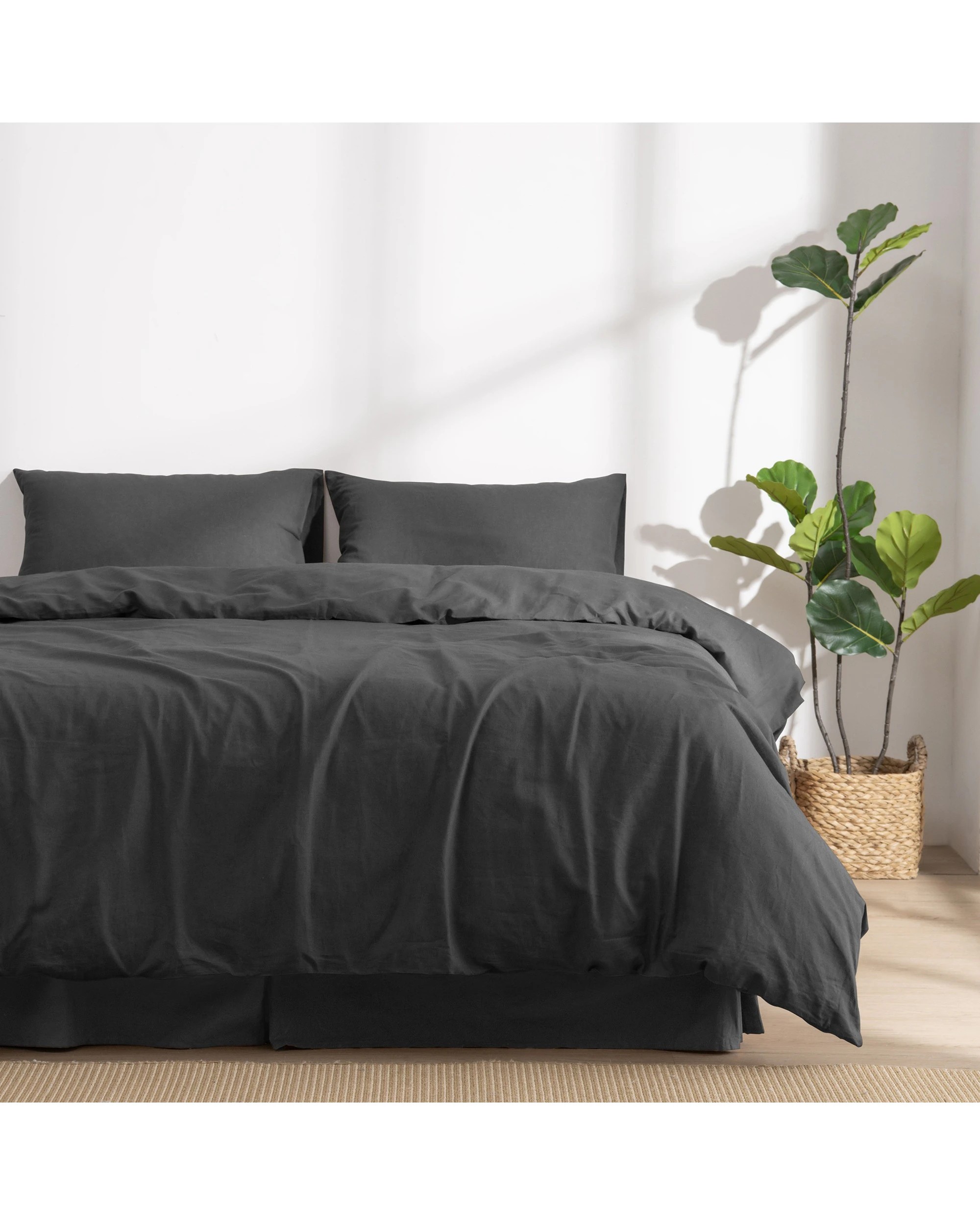 1 Dreamaker Linen Cotton Quilt Cover Set - Double Bed - Charcoal, 1 of 8