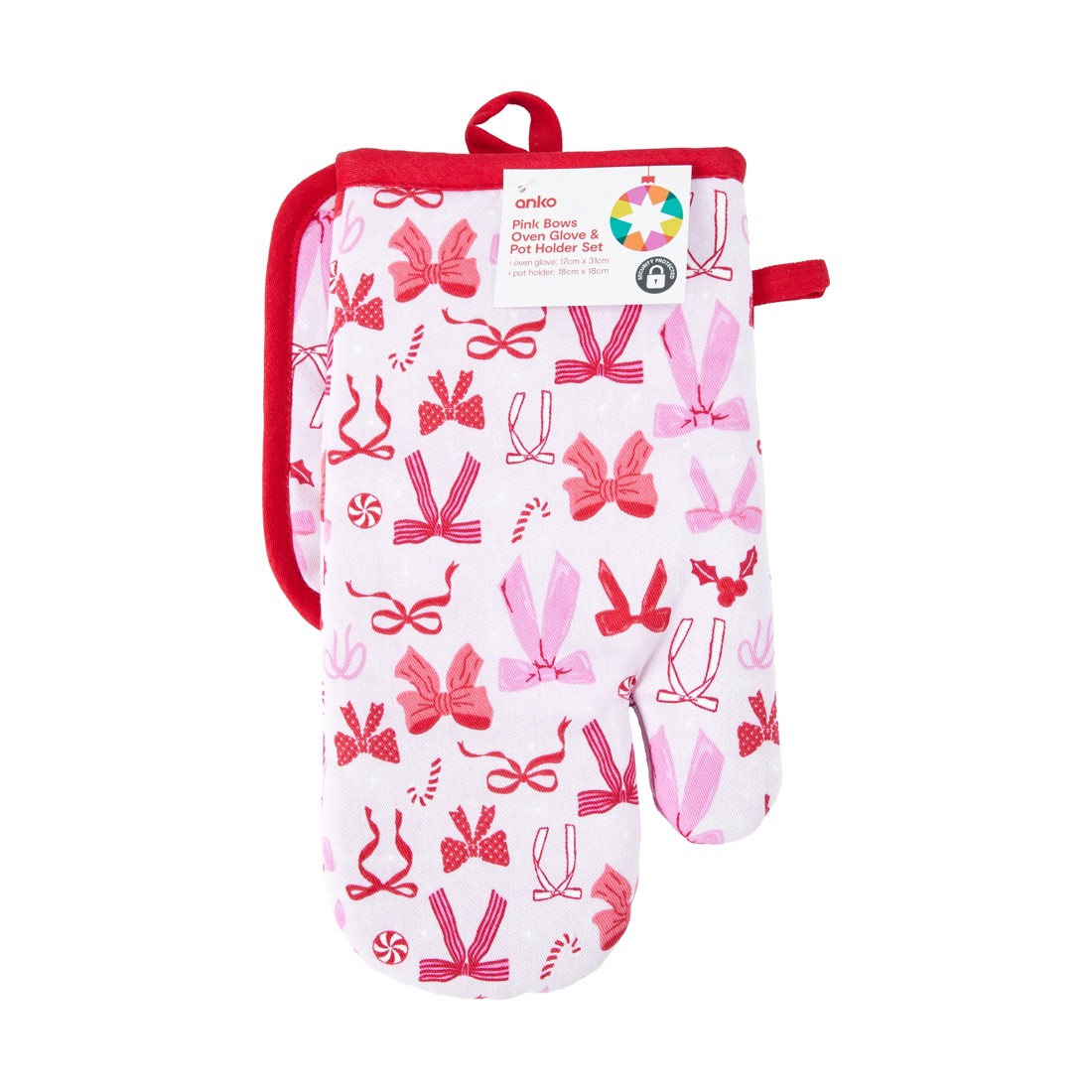 4 Pink Bows Oven Glove & Pot Holder Set, 4 of 4