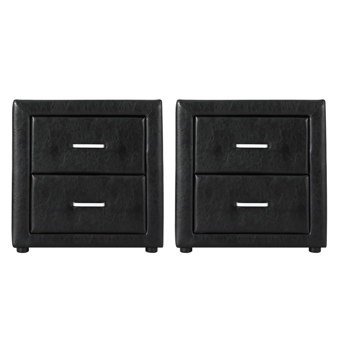 3 Artiss 2X Bedside Table 2 Drawers Side Table Leather - CADEN - Black, 3 of 8