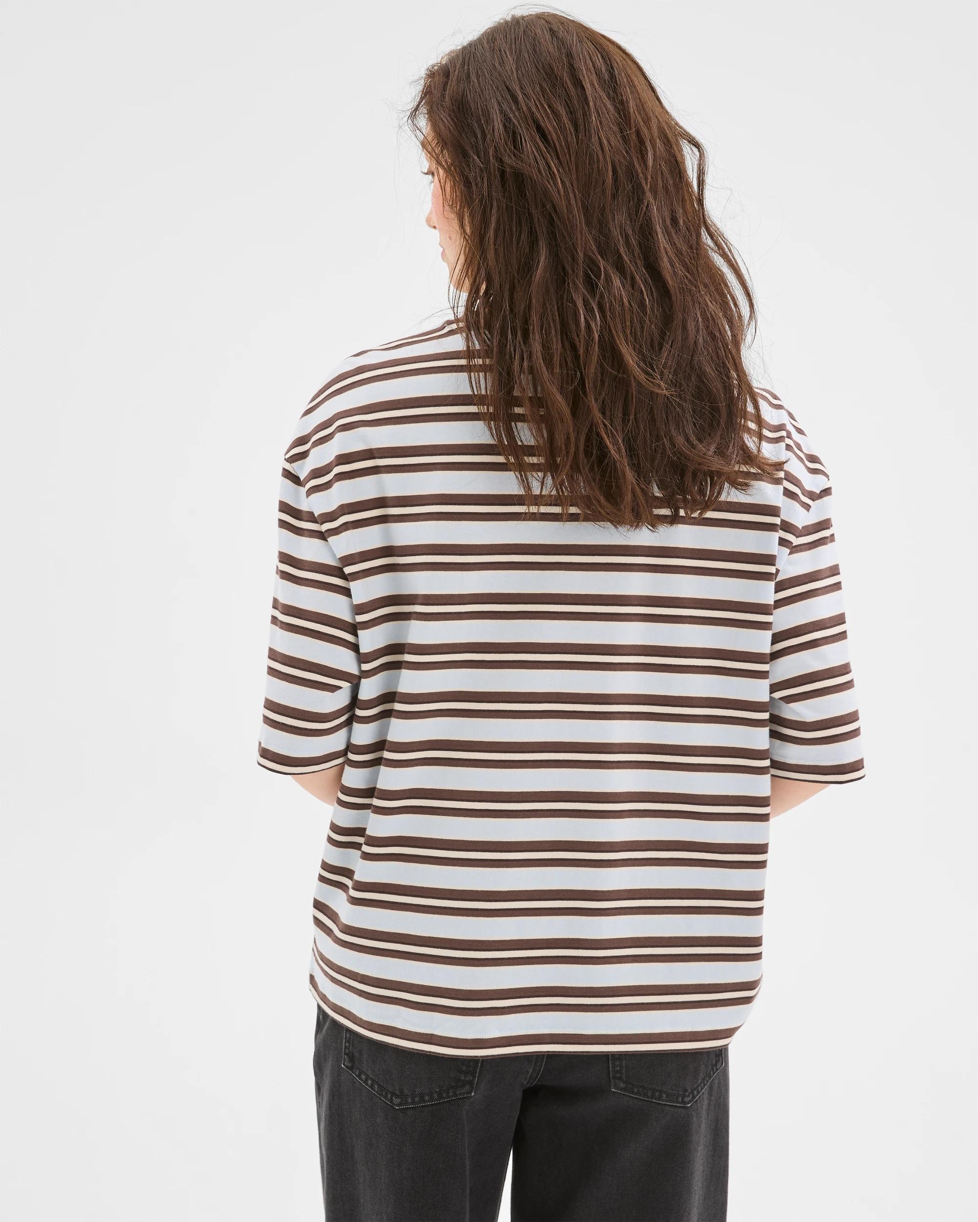 7 Lily Loves Australian Cotton Striped Retro T-Shirt BLUE/BROWN STRIPE, 7 of 7