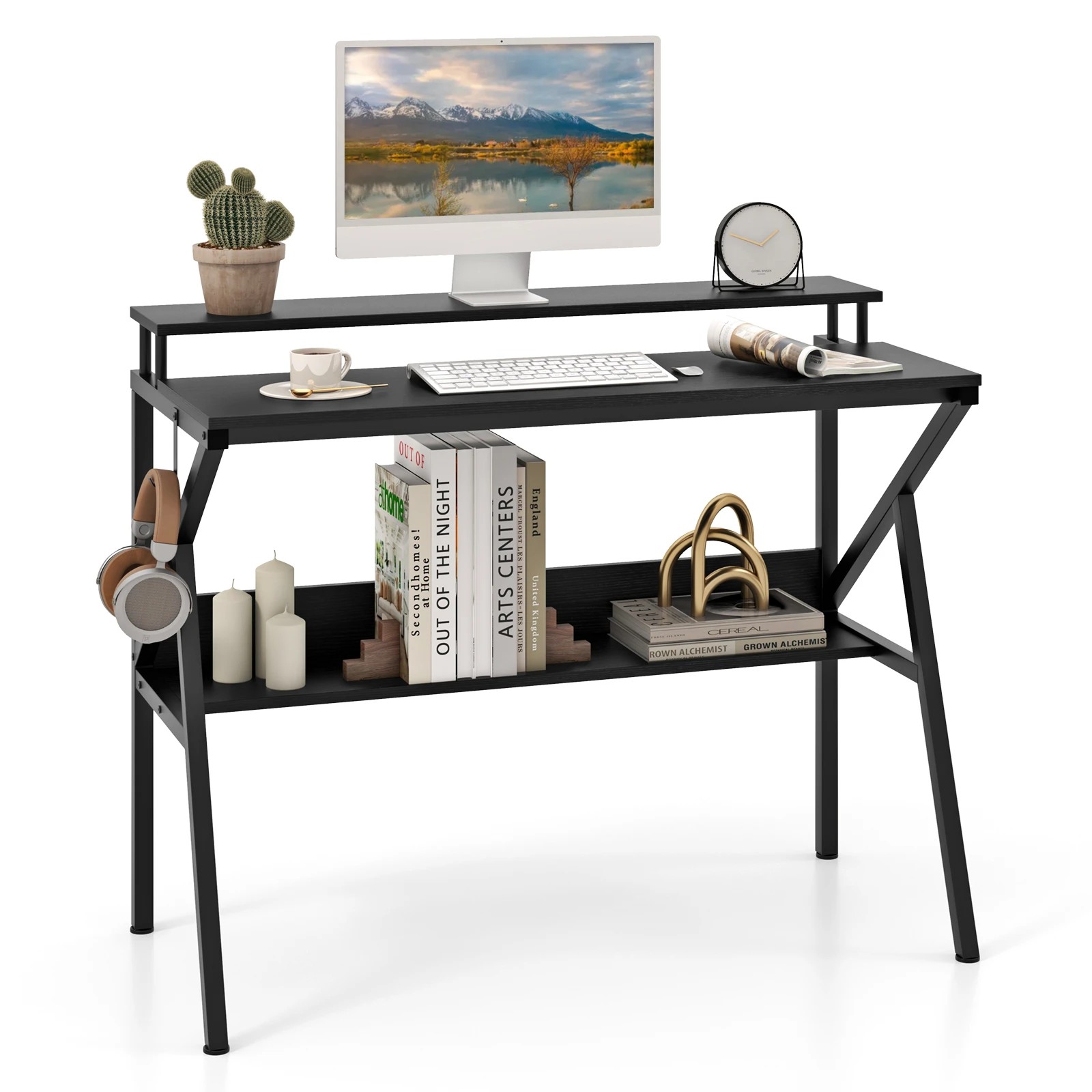 4 Costway Space Saving Computer Desk w/Hook & Monitor Stand Writing Table, 4 of 4