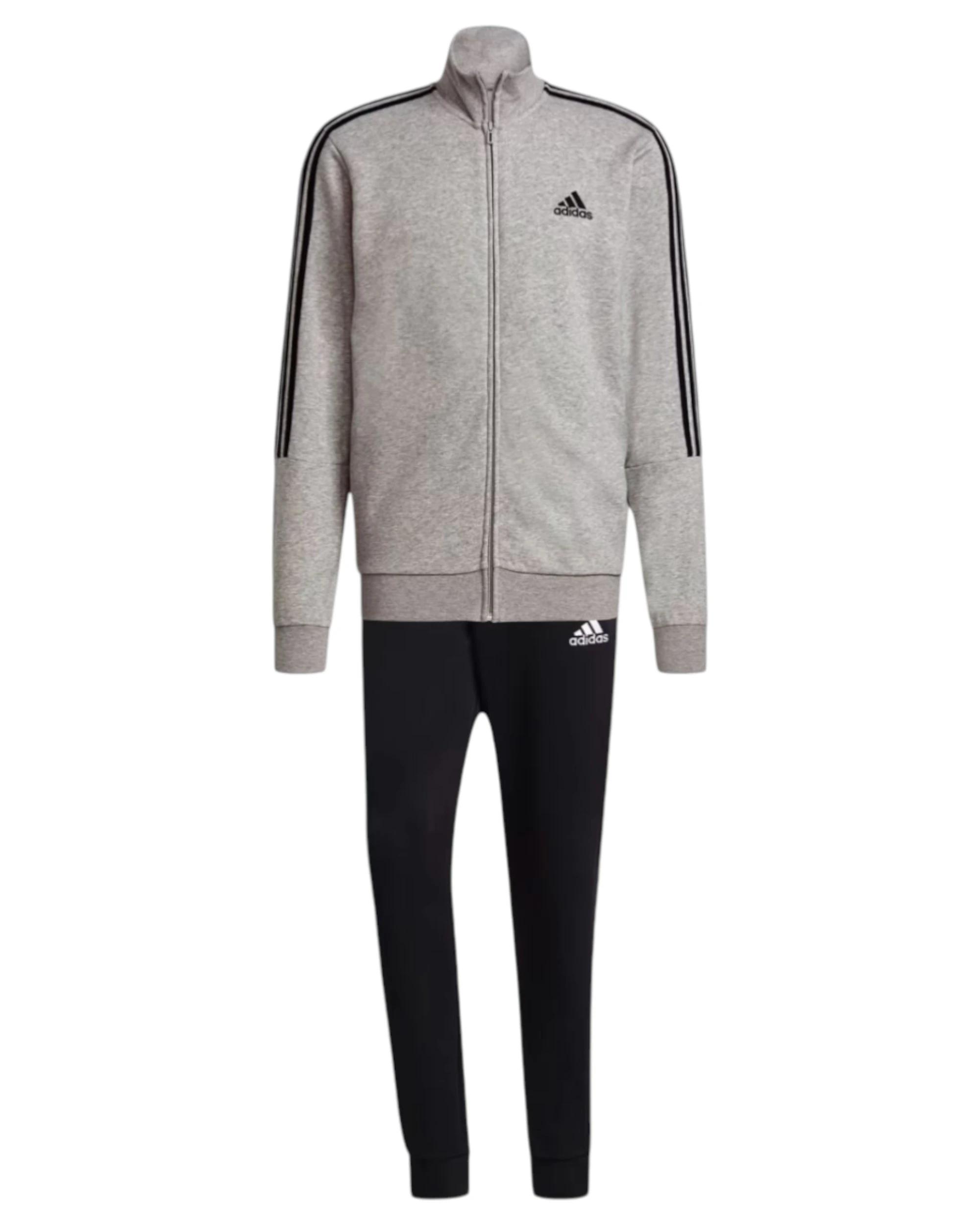1 Adidas Mens Aeroready Essentials 3 Stripes Grey/Black Tracksuit GREY/BLACK, 1 of 7
