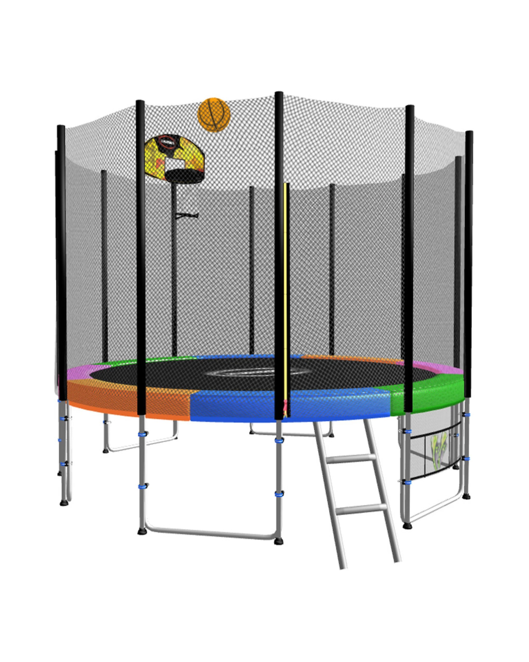 1 Kahuna Blizzard 16ft Trampoline with Safety Net and Basketball Set in Rainbow, 1 of 9