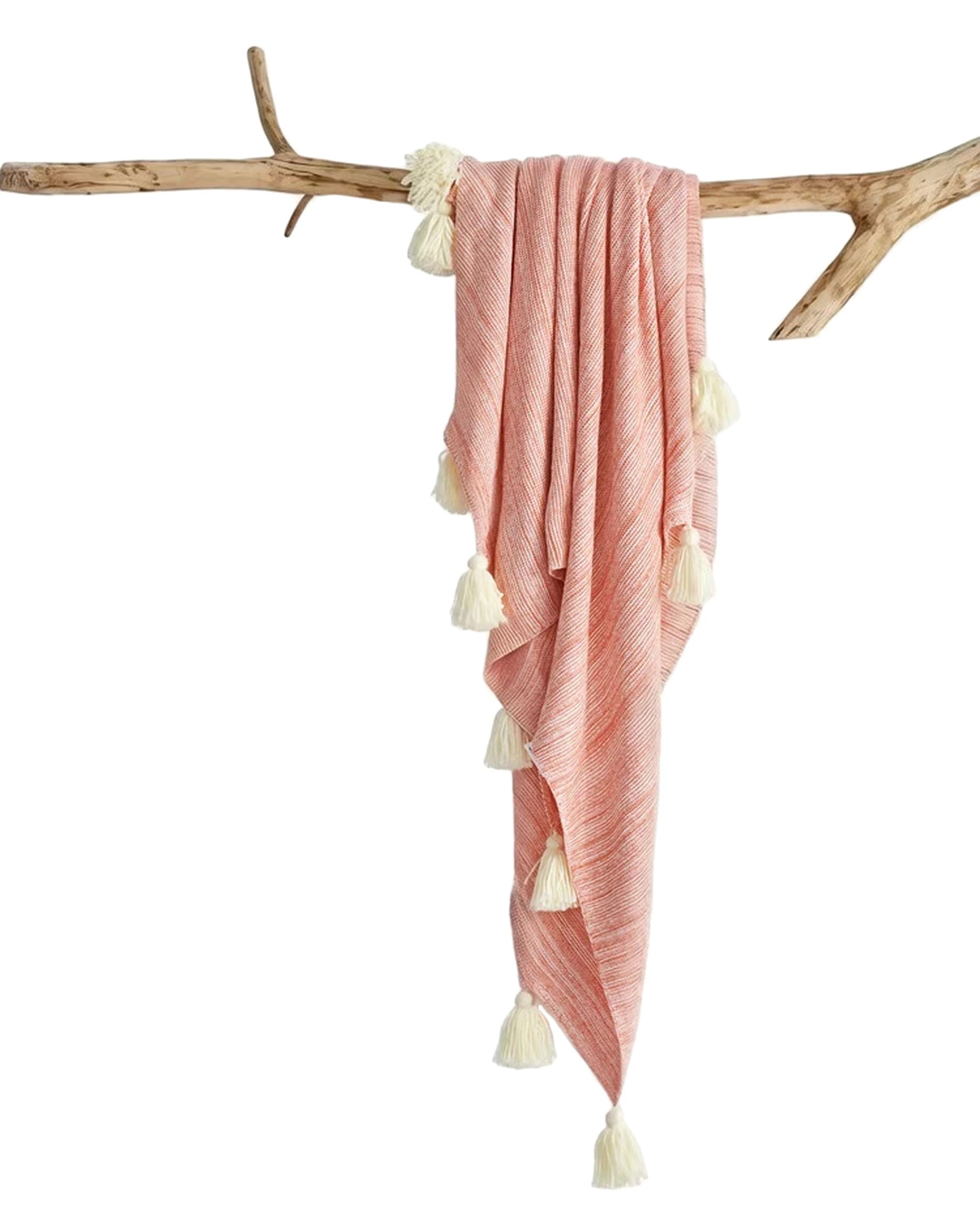 1 Cotton More 100% Cotton Tassel Knitted Sofa Bed Blanket 130x180cm - Pink, 1 of 4