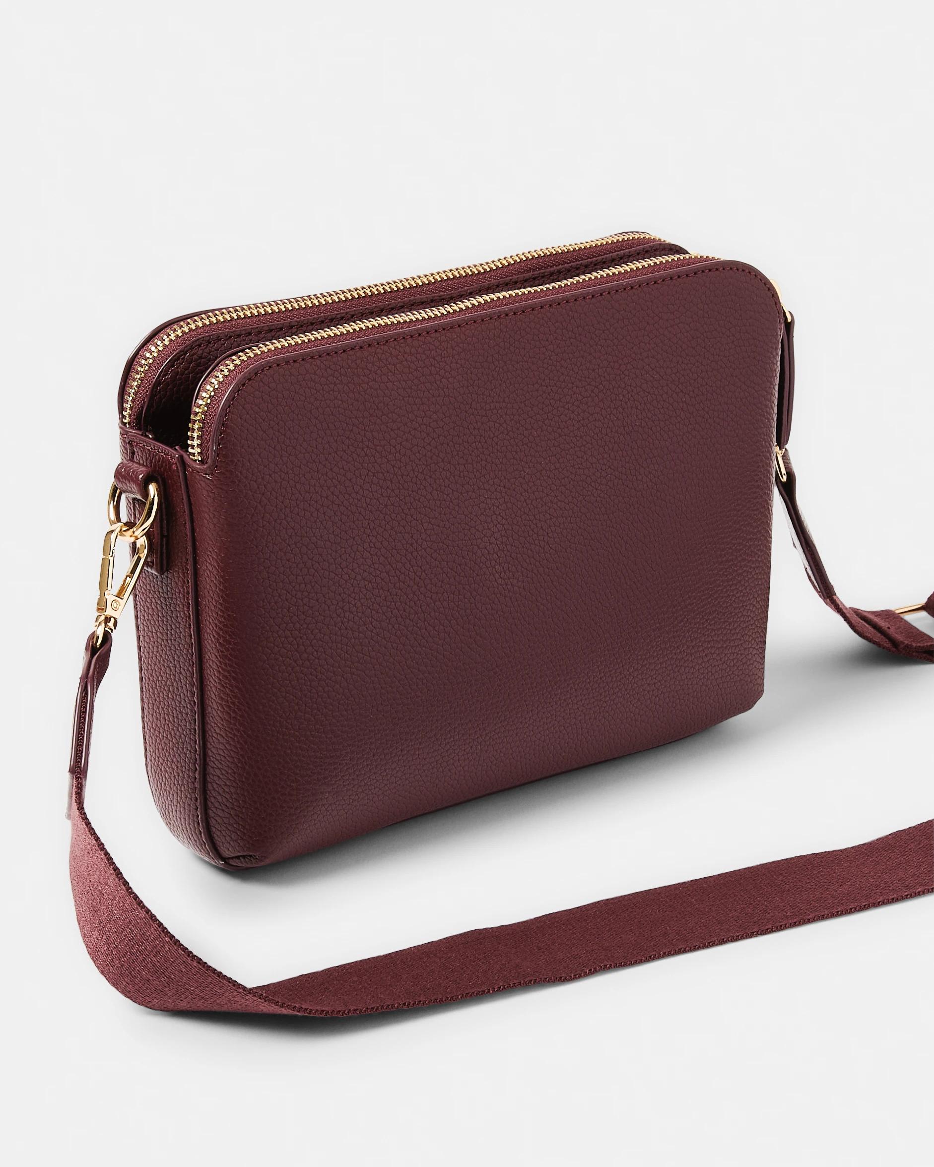 3 Double Pocket Crossbody Bag Deep Berry, 3 of 5