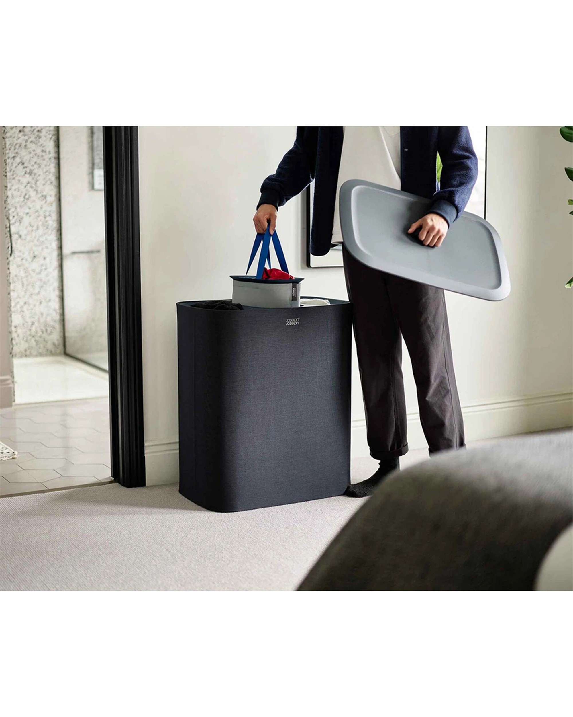 2 Joseph Joseph Tota Trio 90L Laundry Basket Three Compartments Removable - Black, 2 of 6