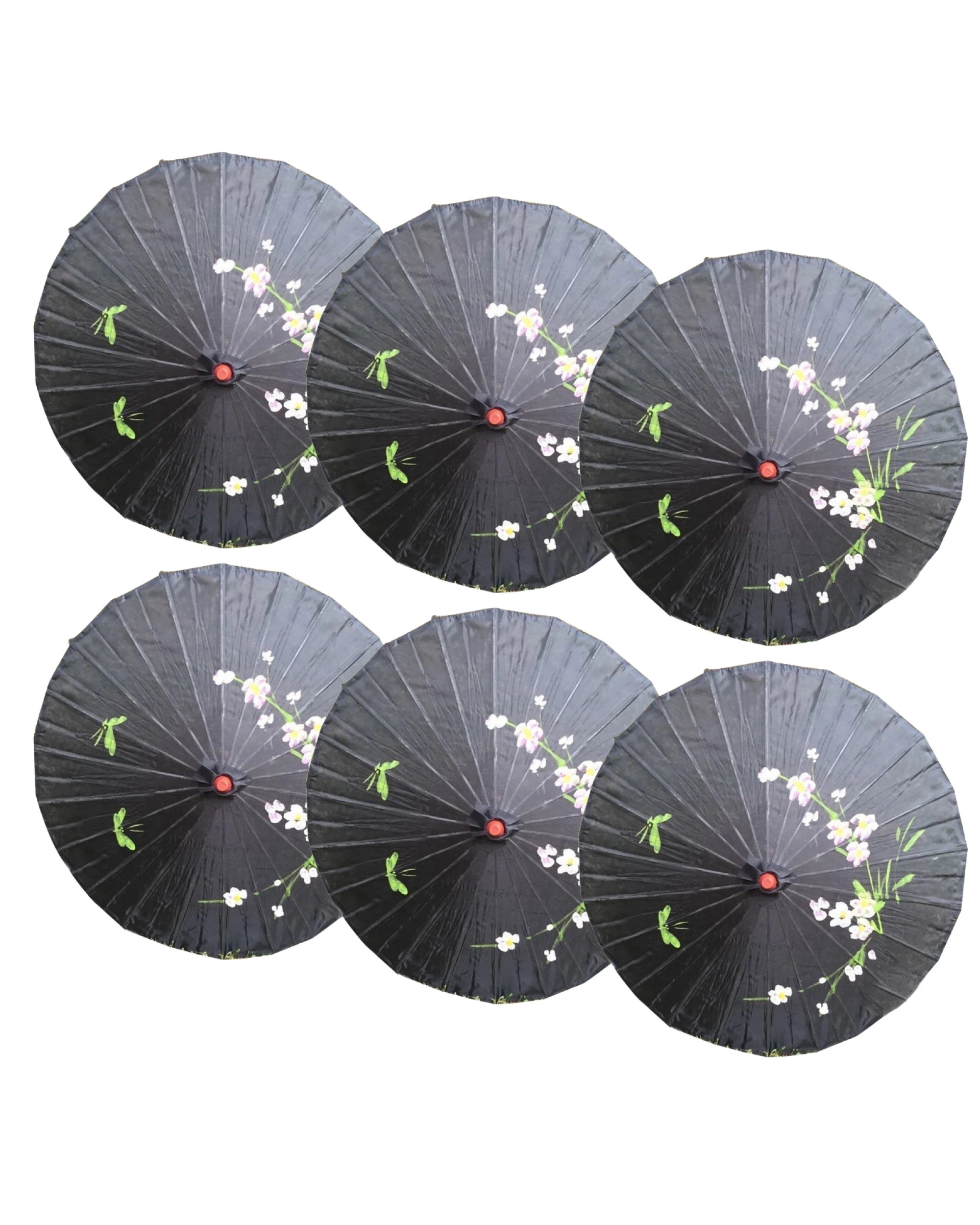 1 BR Costumes Bamboo Parasol Umbrella Japanese Flower Pattern 6 Pack, 1 of 2