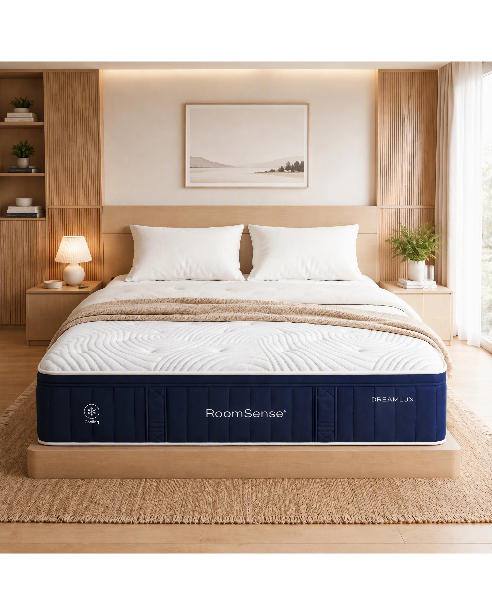 1 RoomSense Double Mattress 34cm Thick Medium Soft Tencel Cooling Gel Spring Mattress - White, 1 of 7