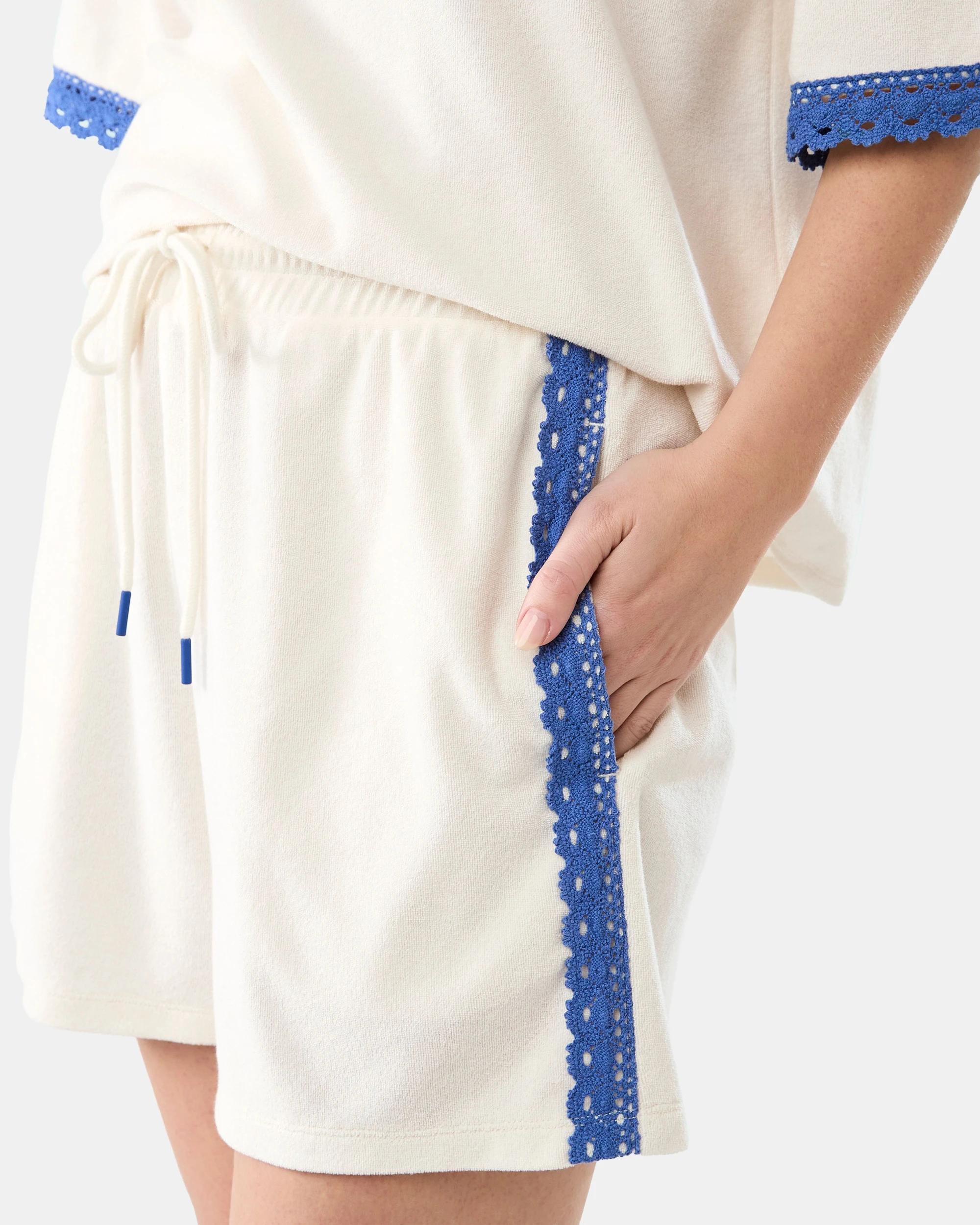5 Lace Trim Terry Shorts Prtn White, 5 of 6