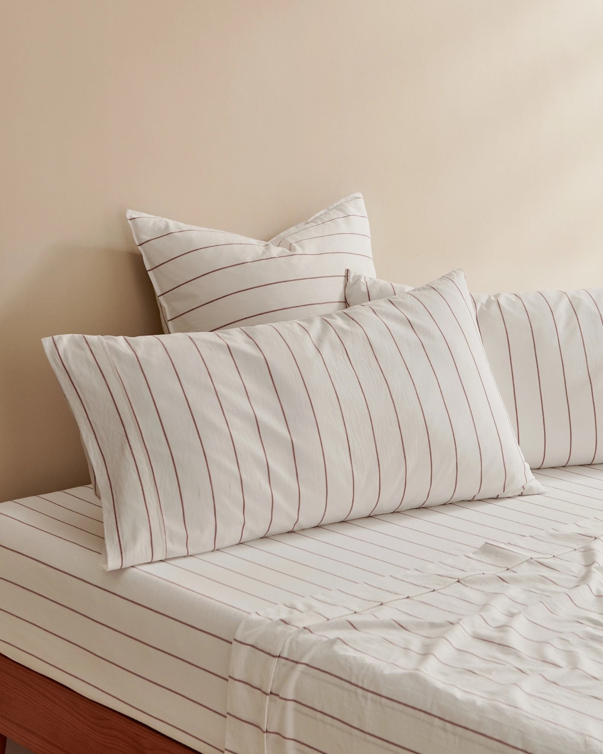 1 Dreamaker Rumi Stripe Washed Cotton King Pillowcase Twin Pack - White with Rust, 1 of 4