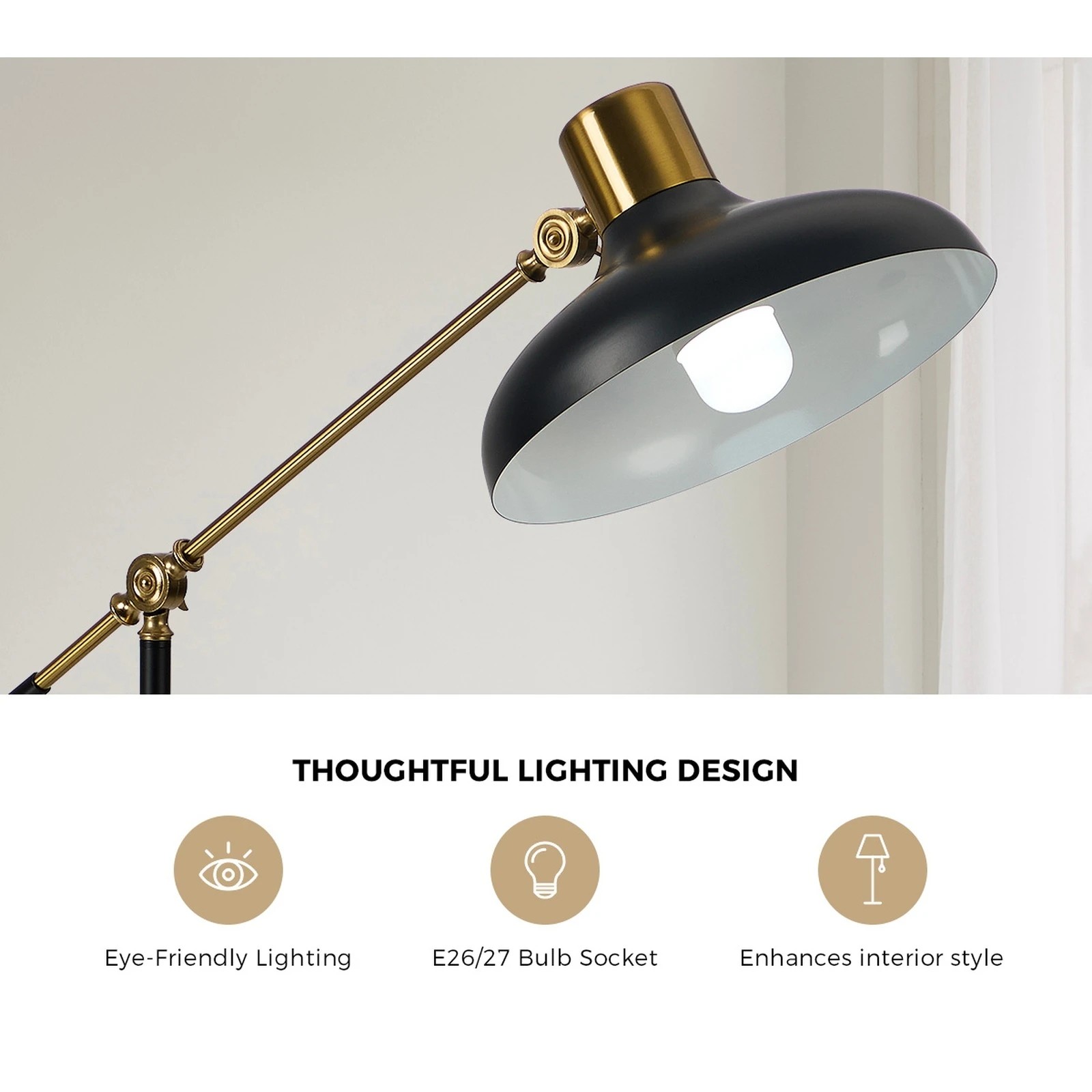 5 Oikiture Floor Lamps Adjustable Height Standing Metal Frame - Black, 5 of 10