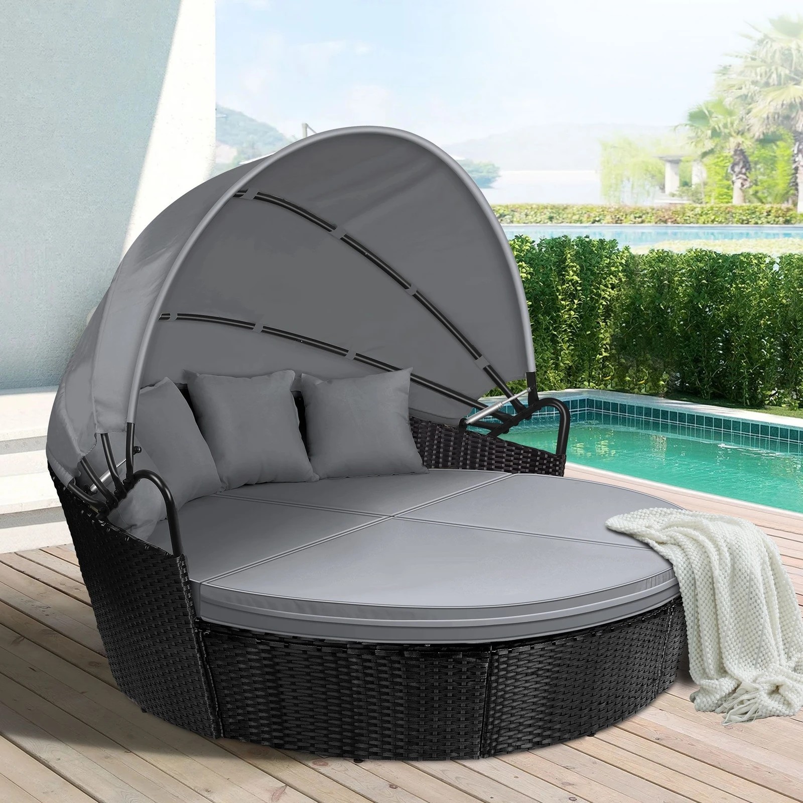 3 Alfordson Outdoor Sun Lounge Day Bed Wicker Furniture Sofa Bed Garden 3PCS - Black, 3 of 10