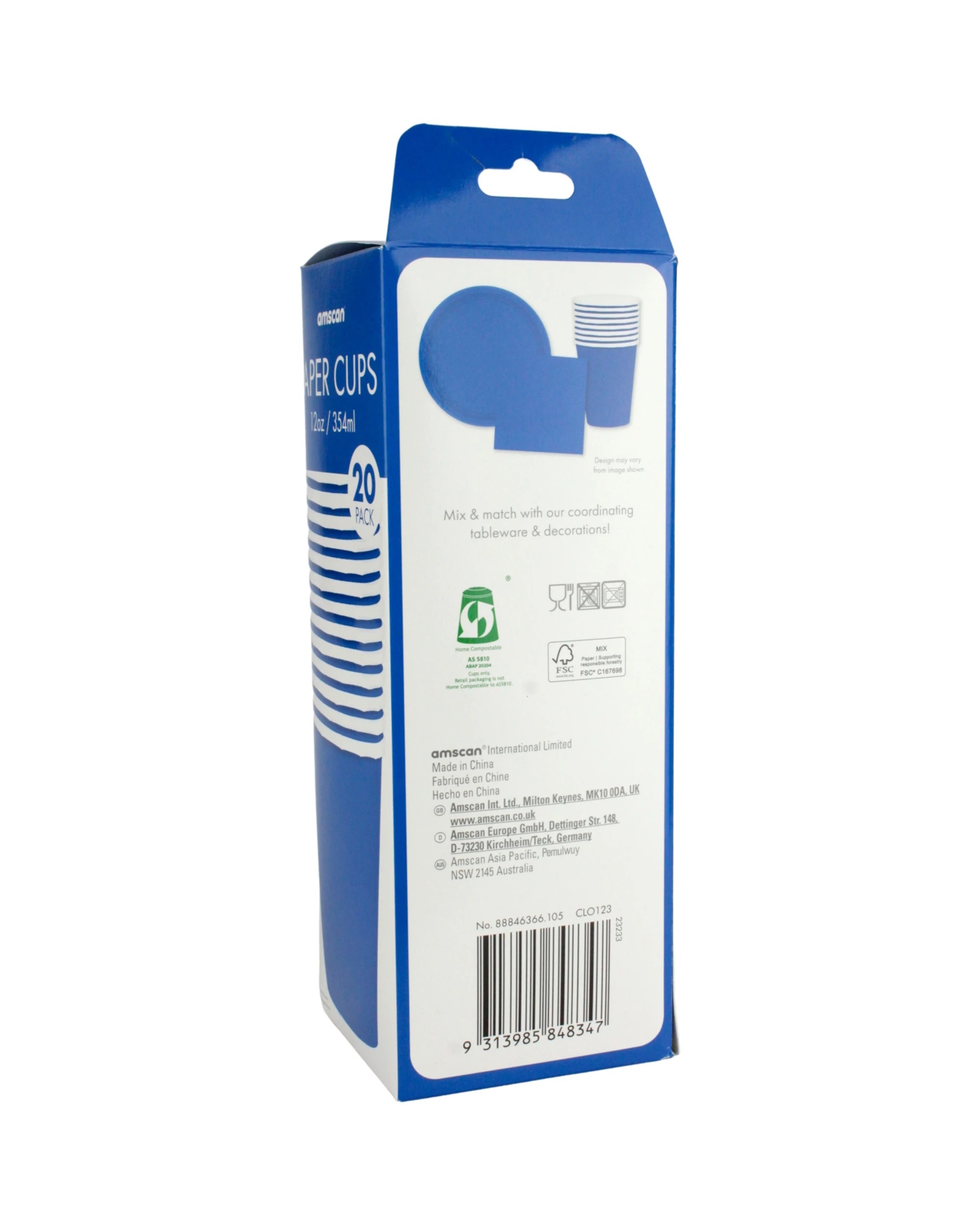 3 Amscan Paper Cups 354ml Pack of 20 - Bright Royal Blue - Bright Royal Blue, 3 of 3