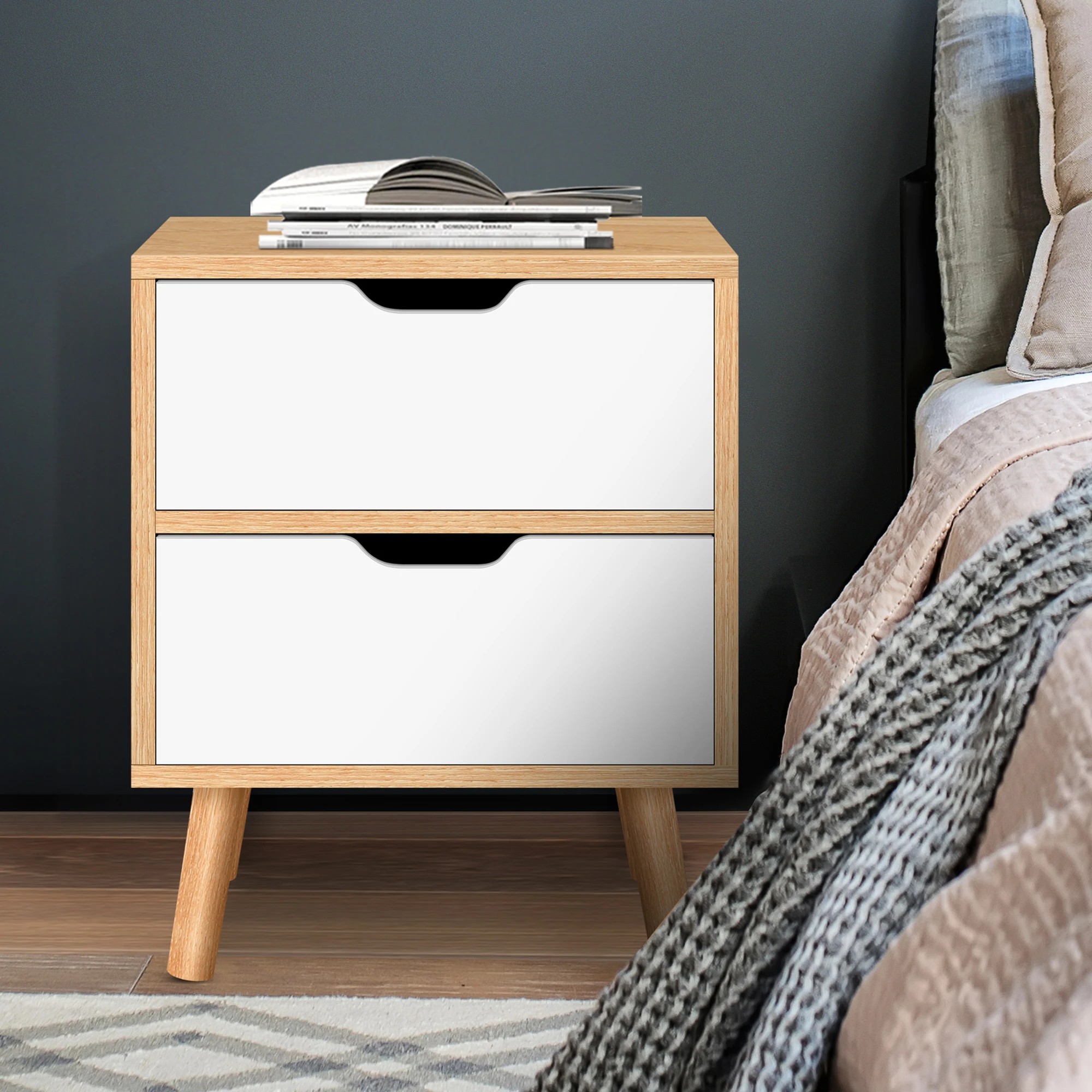 5 Alfordson Bedside Table Nightstand Side End Table 2 Storage Drawers - Oak, 5 of 10