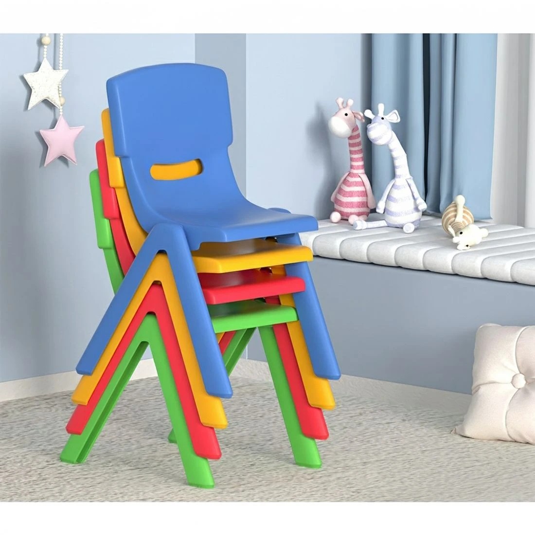 4 Keezi 9PCS Kids Table and Chairs Set Children Study Desk Furniture Plastic 8 Chairs - Multi, 4 of 5