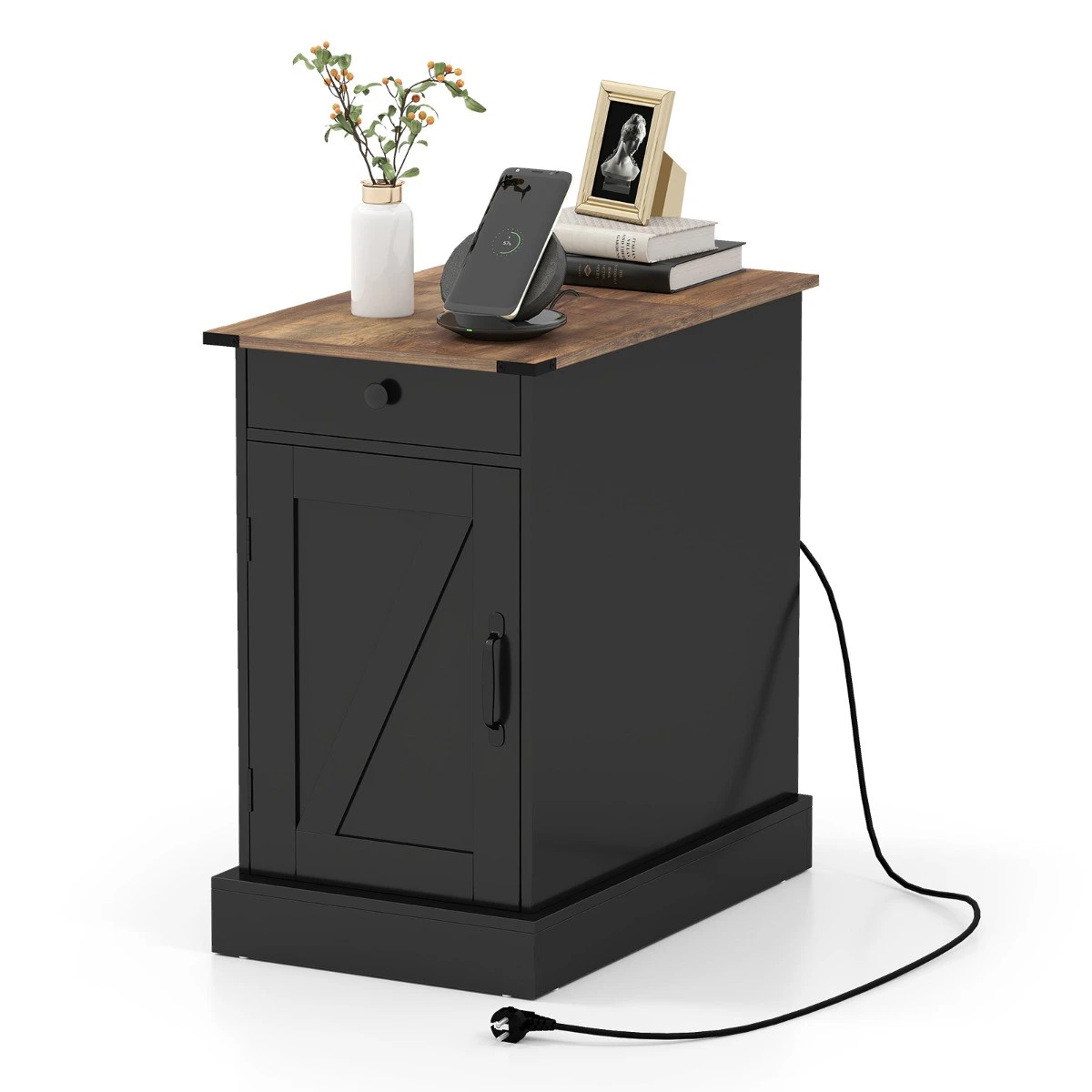 7 Costway Bedside Table w/Power Outlets Sofa Side Table - Black, 7 of 7