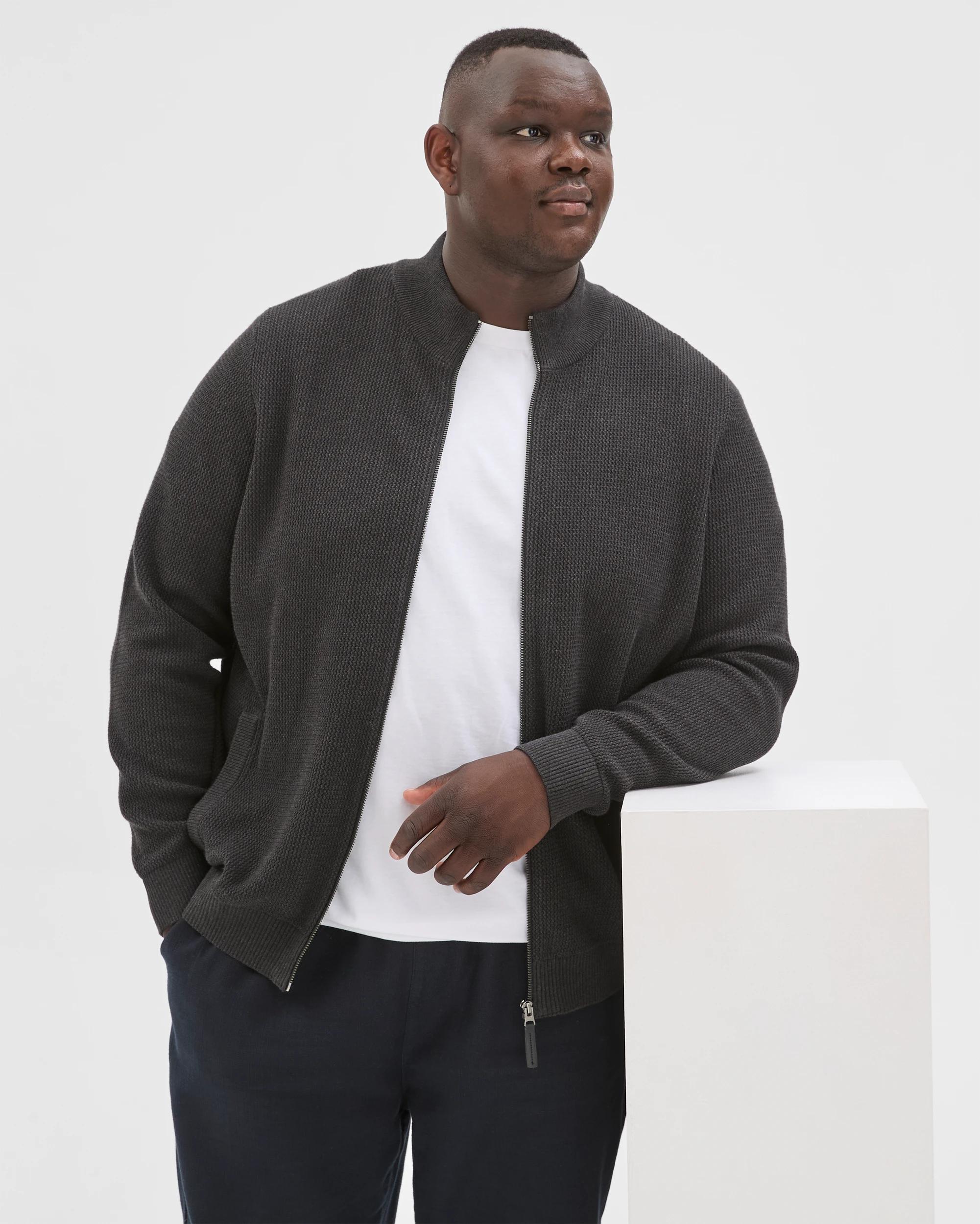 1 Target Man Plus Plus Size Australian Cotton Zip Through Knit Jumper CHARCOAL, 1 of 8