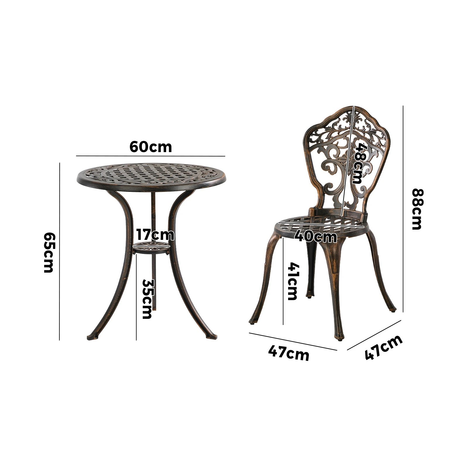 2 Livsip 3 Piece Outdoor Patio Set Bistro Setting Garden Furniture - Bronze, 2 of 7