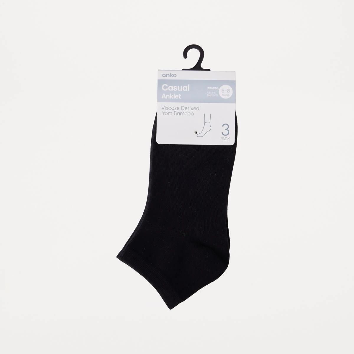 3 3 Pack Bamboo Anklet Socks BLACK, 3 of 3