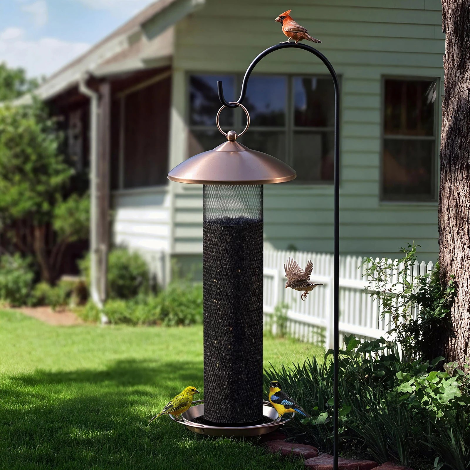 4 Costway All Metal Mesh Tube Bird Feeder w/Weatherproof Roof & Seed Tray, 4 of 6
