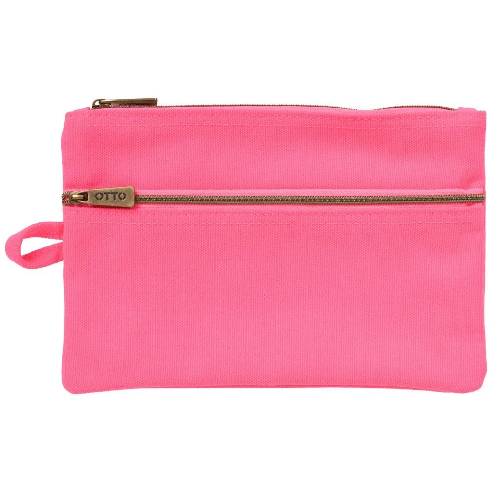 1 Otto Twin Zip Pencil Case Neon Pink, 1 of 3