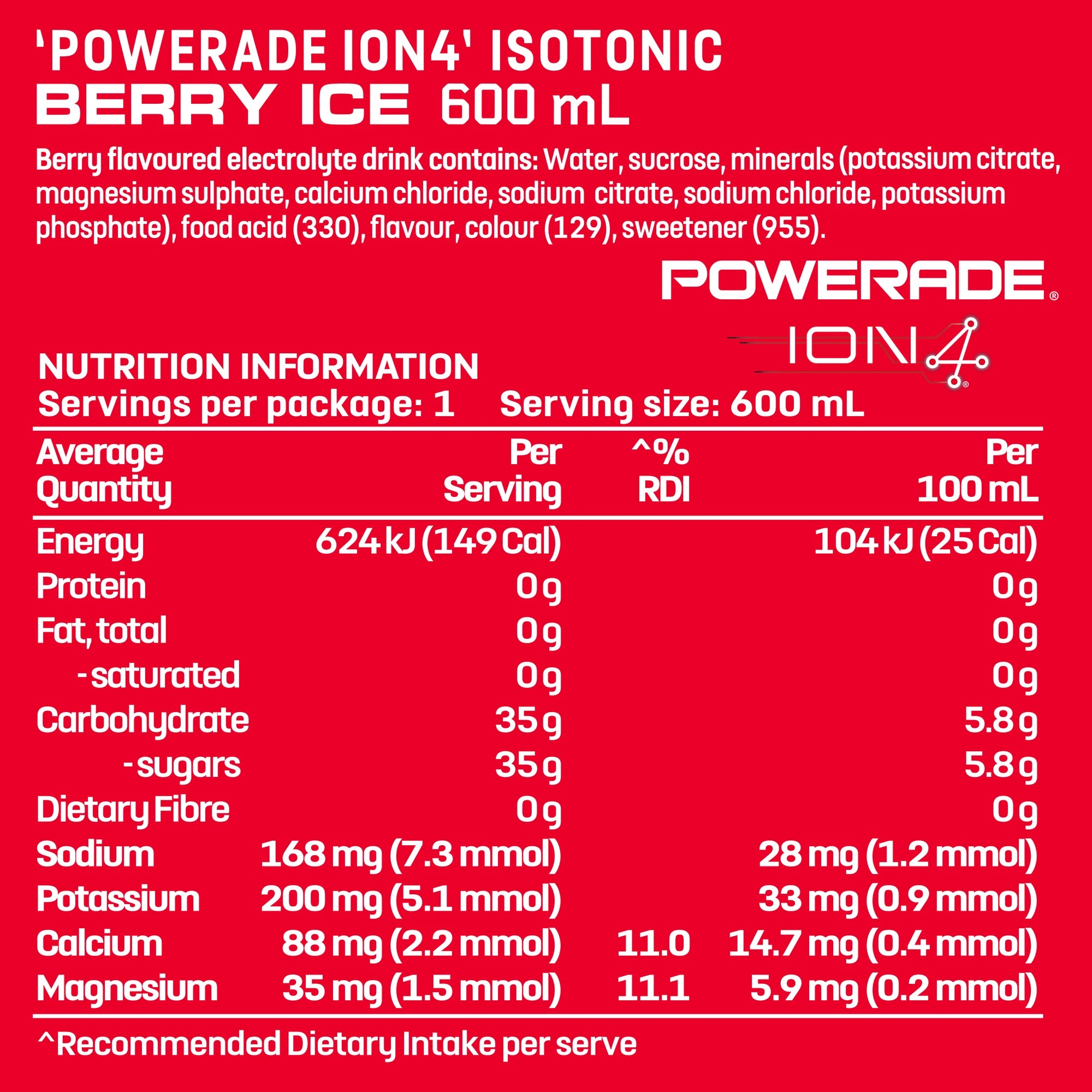 4 Powerade ION4 Isotonic Berry Ice Sports Drink 600ml, 4 of 4