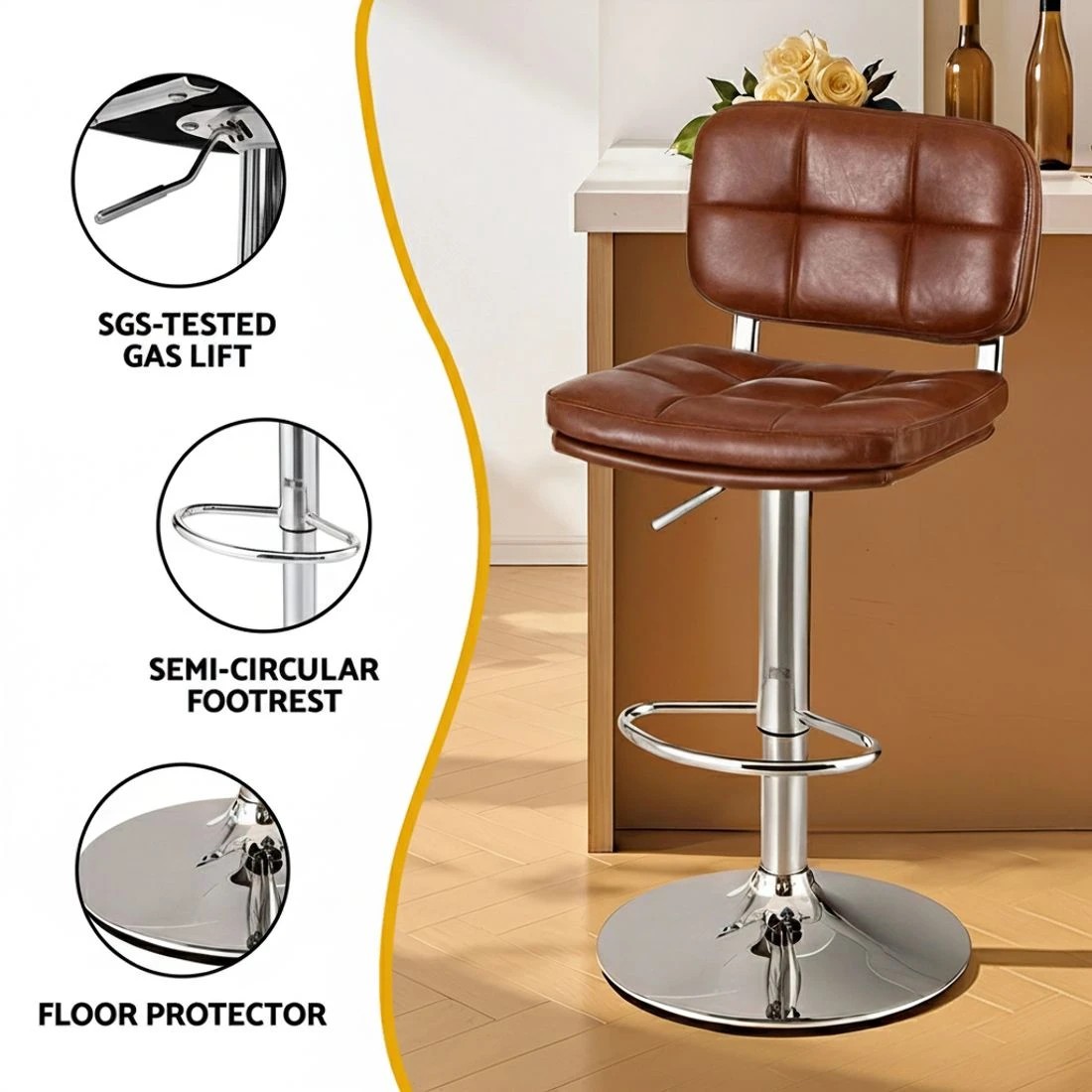 6 Artiss 2x Bar Stools Kitchen Swivel Gas Lift Counter Chair Tuft PU Leather - Multi, 6 of 6