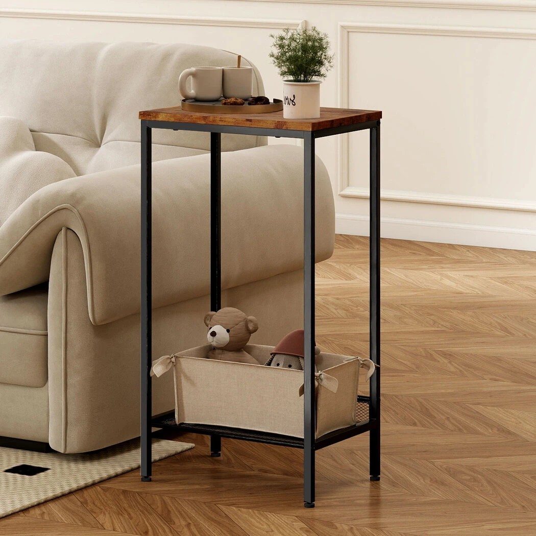8 Levede 2-Tier Industrial Tall Bedside Table in Brown Colour, 8 of 8