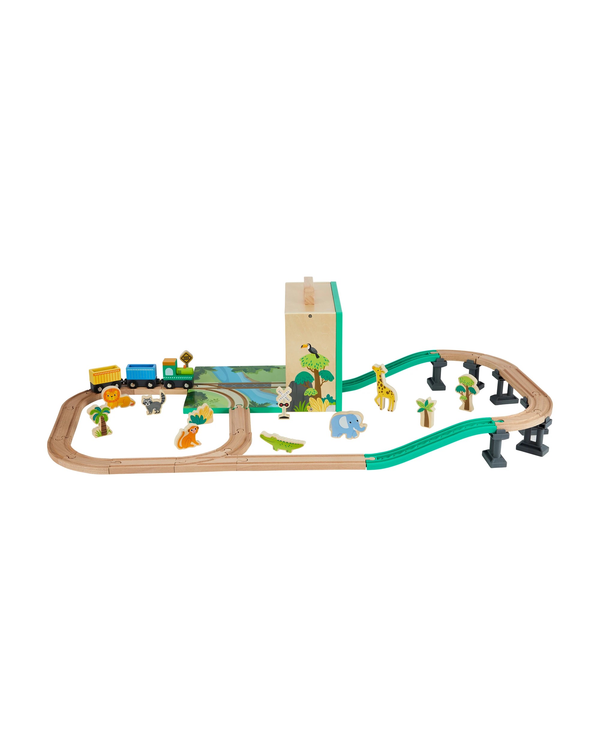 2 41 Piece Wooden Jungle Train Set with Case, 2 of 9