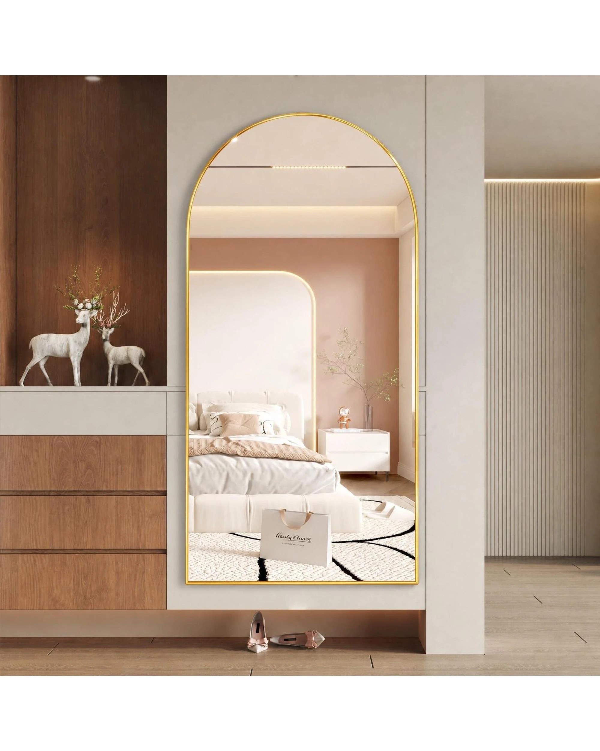 4 OAKORY 180x80cm Arched Full Length Mirror, Floor Mirror for Bedroom Living Room Entry Gold, 4 of 8