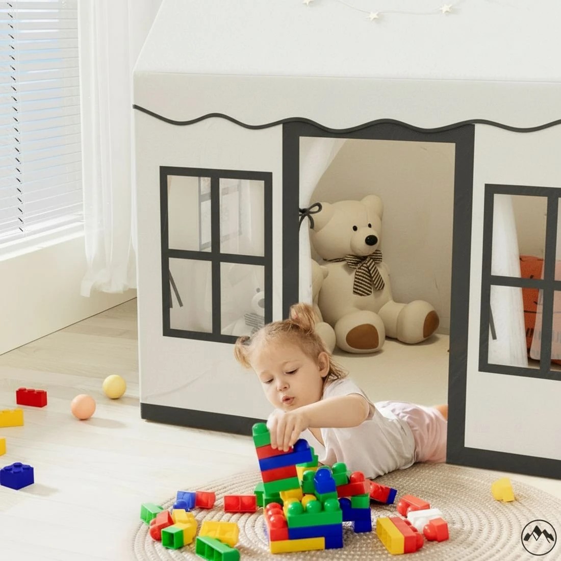 4 Keezi Kids Play Tent Playhouse Castle with String Lights Floor Mat Side Pocket - White, 4 of 5