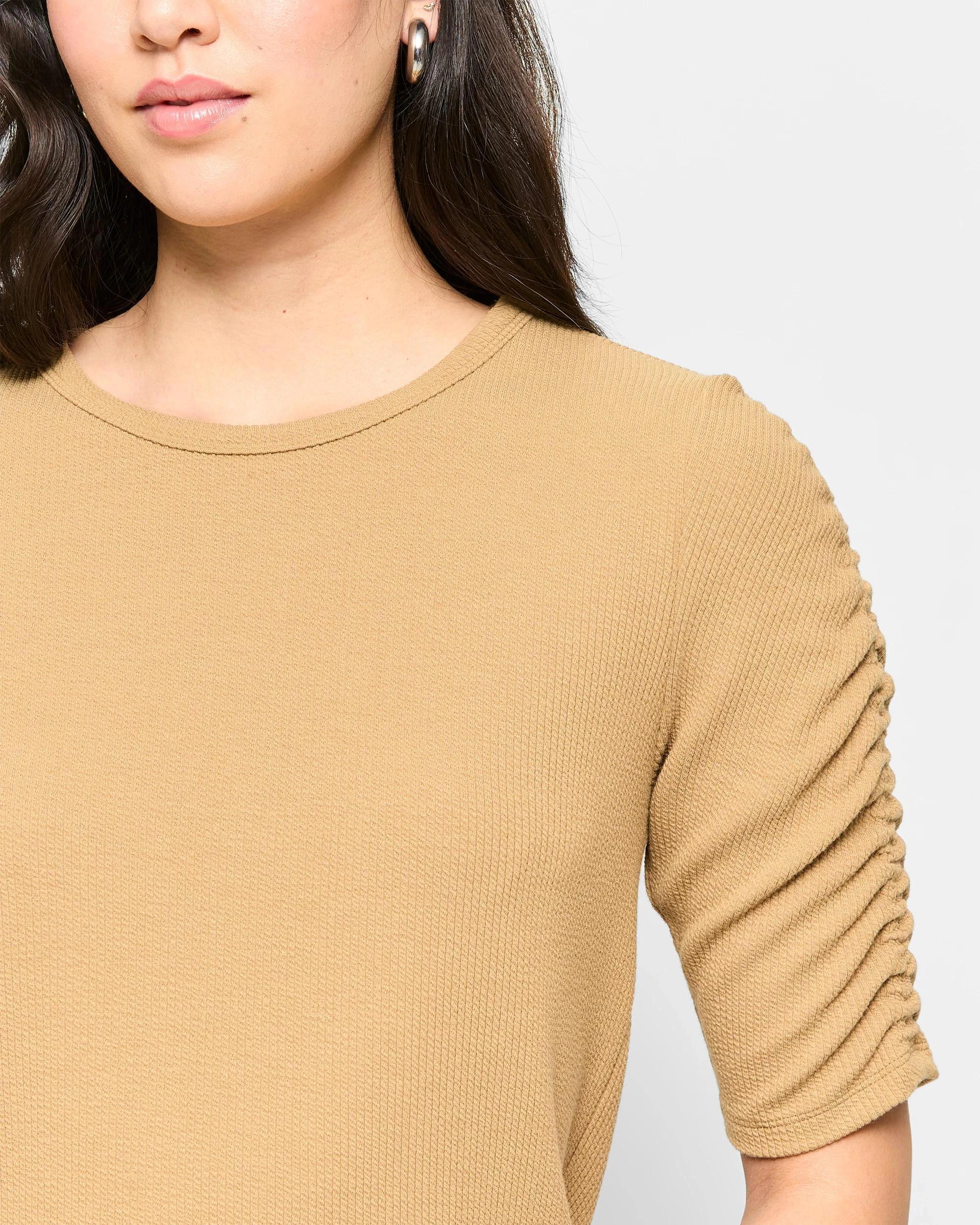 5 Target Ruched Sleeve Textured Top TEAKWOOD, 5 of 5