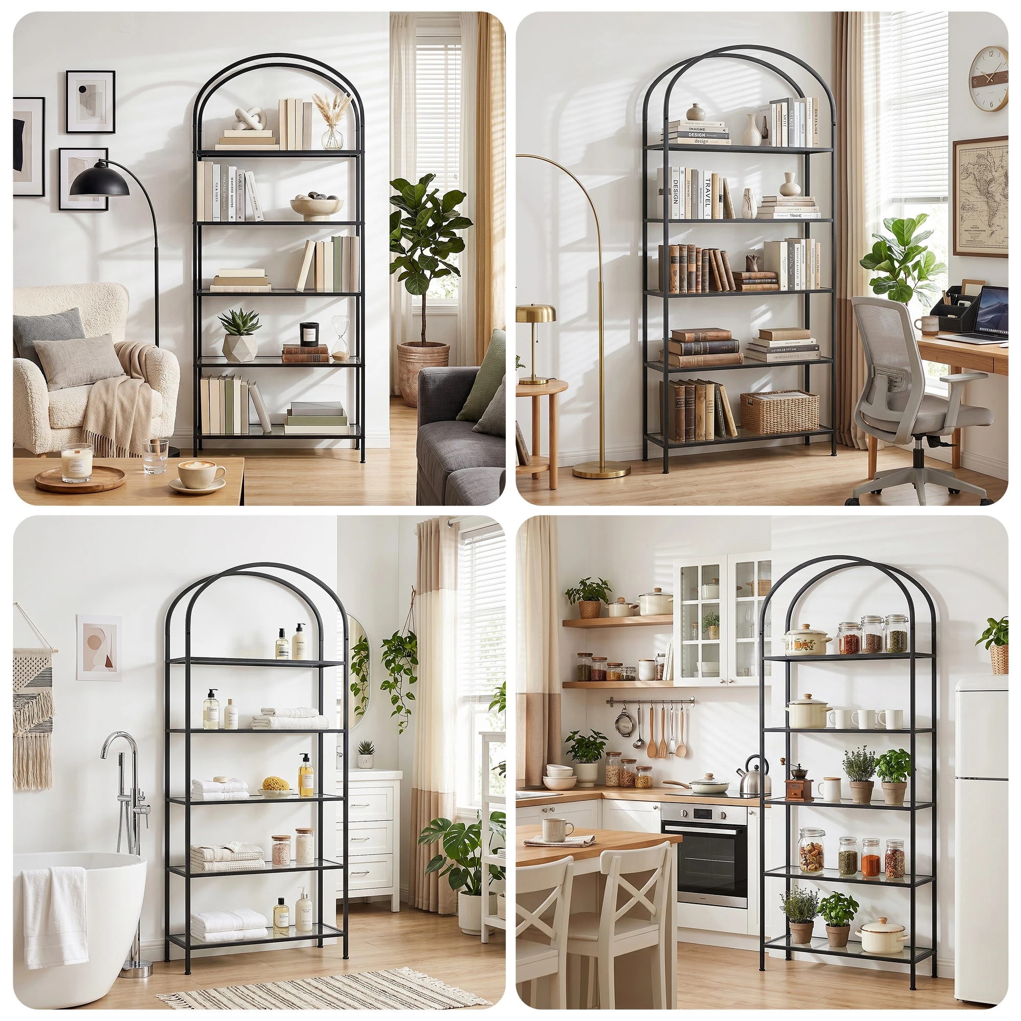 7 Artiss 5 Tiers Bookshelf Industrial Etagere Bookcase Display Shelf - Black, 7 of 8