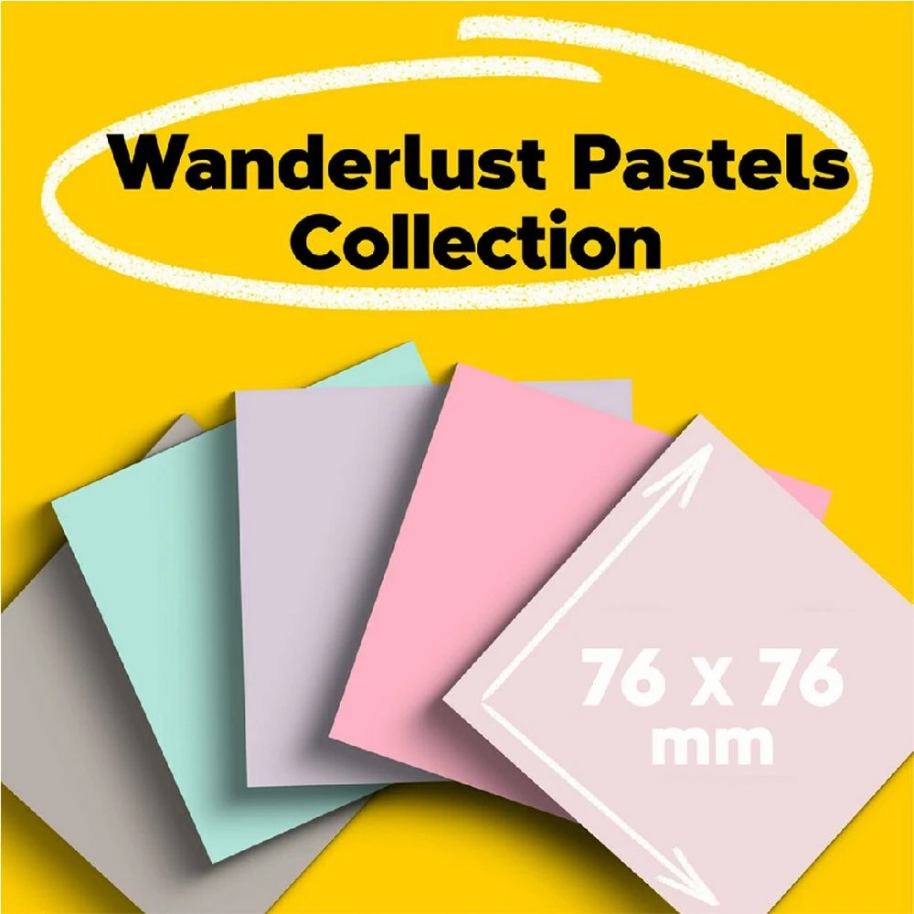 4 Post-it Super Sticky Notes 76 x 76mm Wanderlust Pastel 5 Pack, 4 of 9