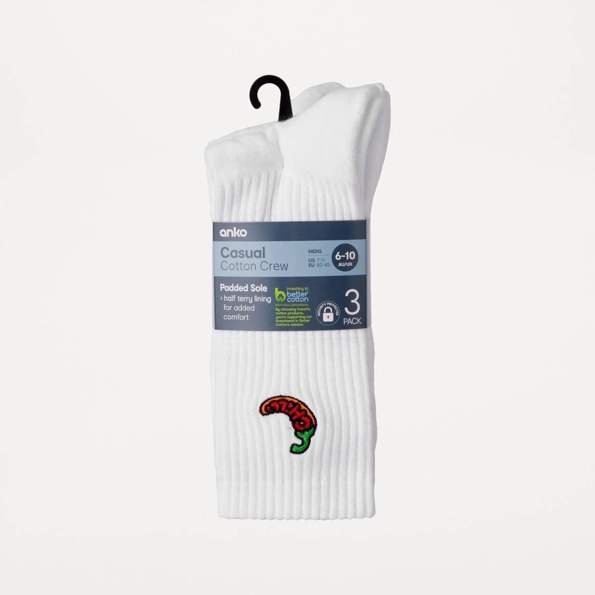 3 3 Pack Ribbed Crew Embroidered Socks FOOD NAME SOCKS, 3 of 3