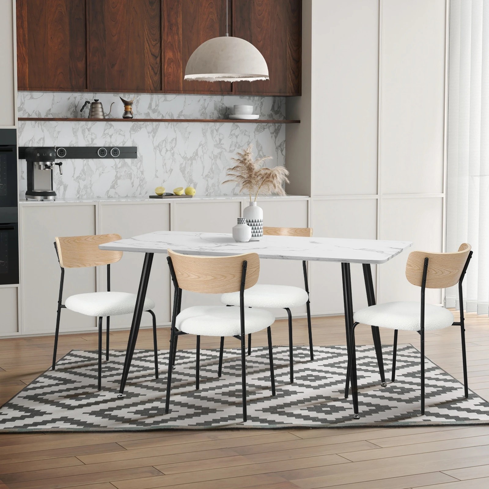 6 Oikiture 2PCS Dining Chairs Kitchen Chair Padded Lounge Seat Sherpa - White, 6 of 8